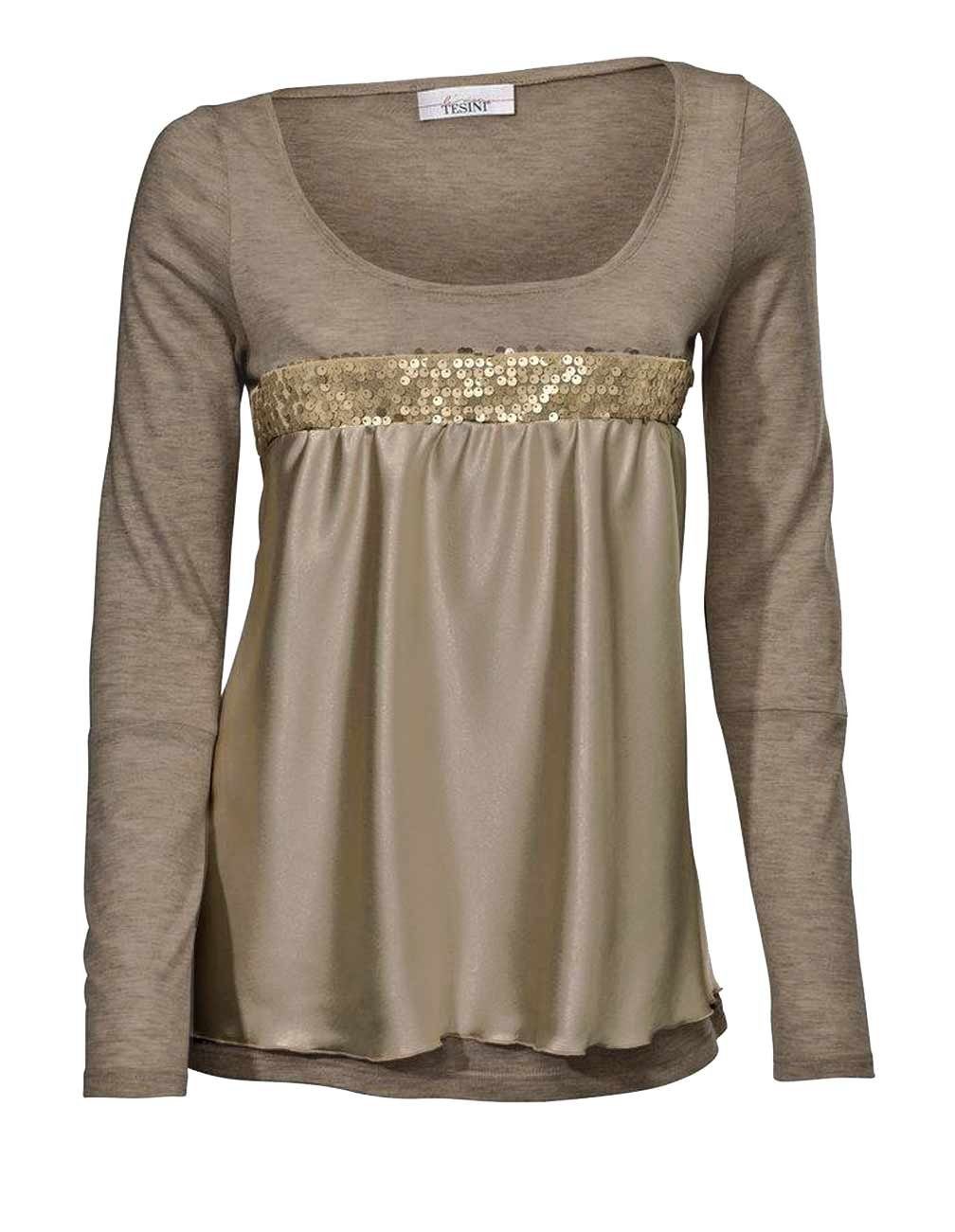 HEINE Rundhalsshirt LINEA TESINI Damen Designer-Patchshirt, taupe mehr