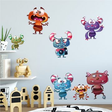 Sunnywall Wandtattoo Wandsticker - Monster - Wandtattoo Kinderzimmer Baby (6 St), konturgeschnitten