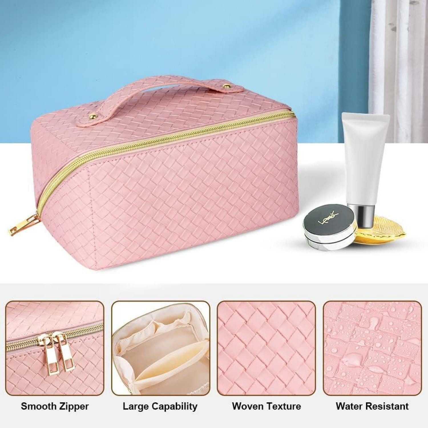 LuxusKollektion Kosmetiktasche Reise Kosmetiktasche PU Leder Make-up Tasche wasserdicht groß Rosa