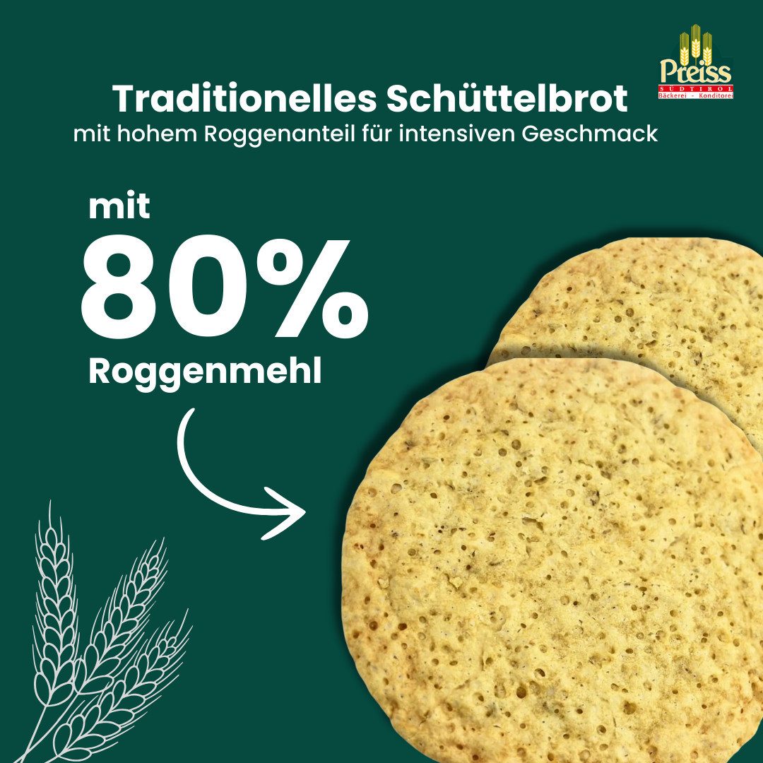 Preiss & Callovini GmbH Knabberei Preiss Südtiroler Schüttelbrot 14x200G, (Sehr knusprig, nach traditionellem Rezept, Roggenbrot, 80% Roggenanteil, Traditionell Südtiroler spezialität)