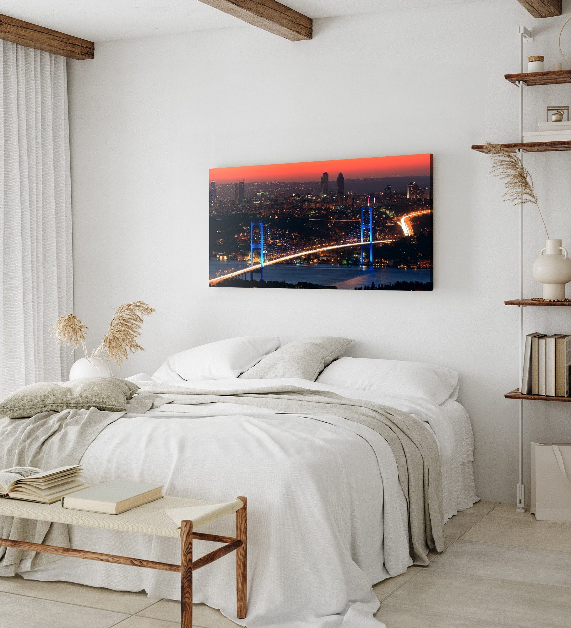 Sinus Art Leinwandbild Kunstdruck Bilder 120x60cm Istanbul Bosporus Brücke bei Nacht Abendröt, (1 St) – Bild 5 von 5