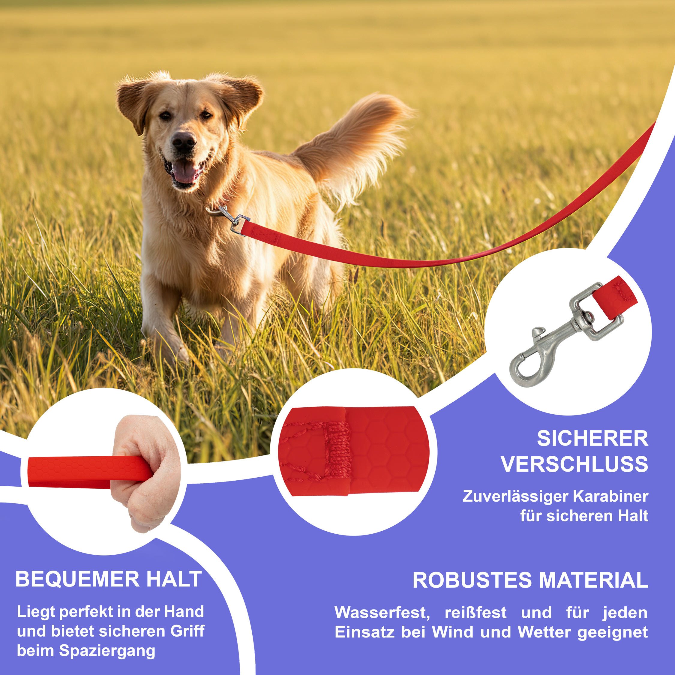 Reichstadt Hundeleine RS Pets Führleine Texturierte PVC 25RSP085, PVC, Weiche Handschlaufe mit Soft-Wrist-Strap