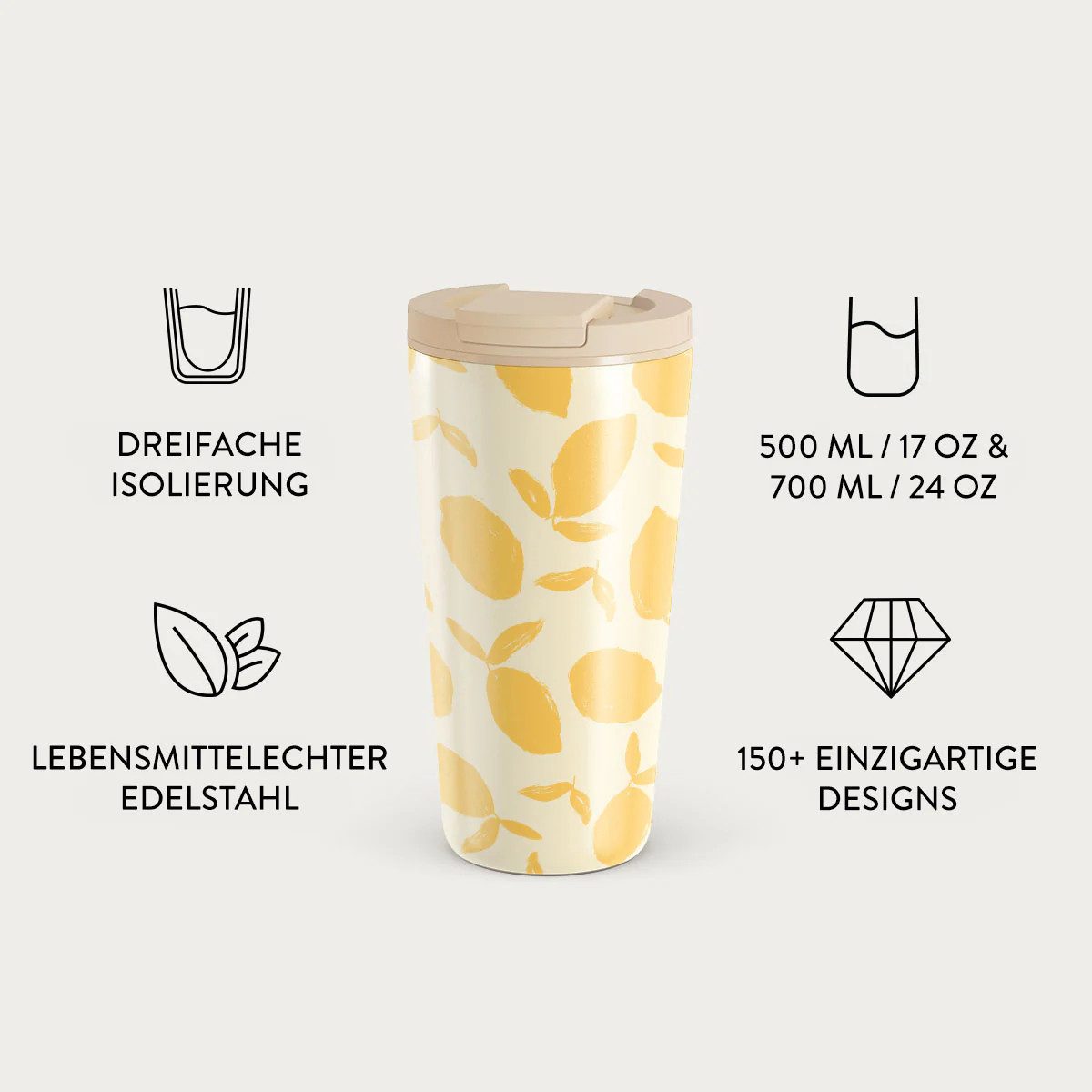 BURGA Becher Lemon Tart Flap Lid Travel Mug 500ml