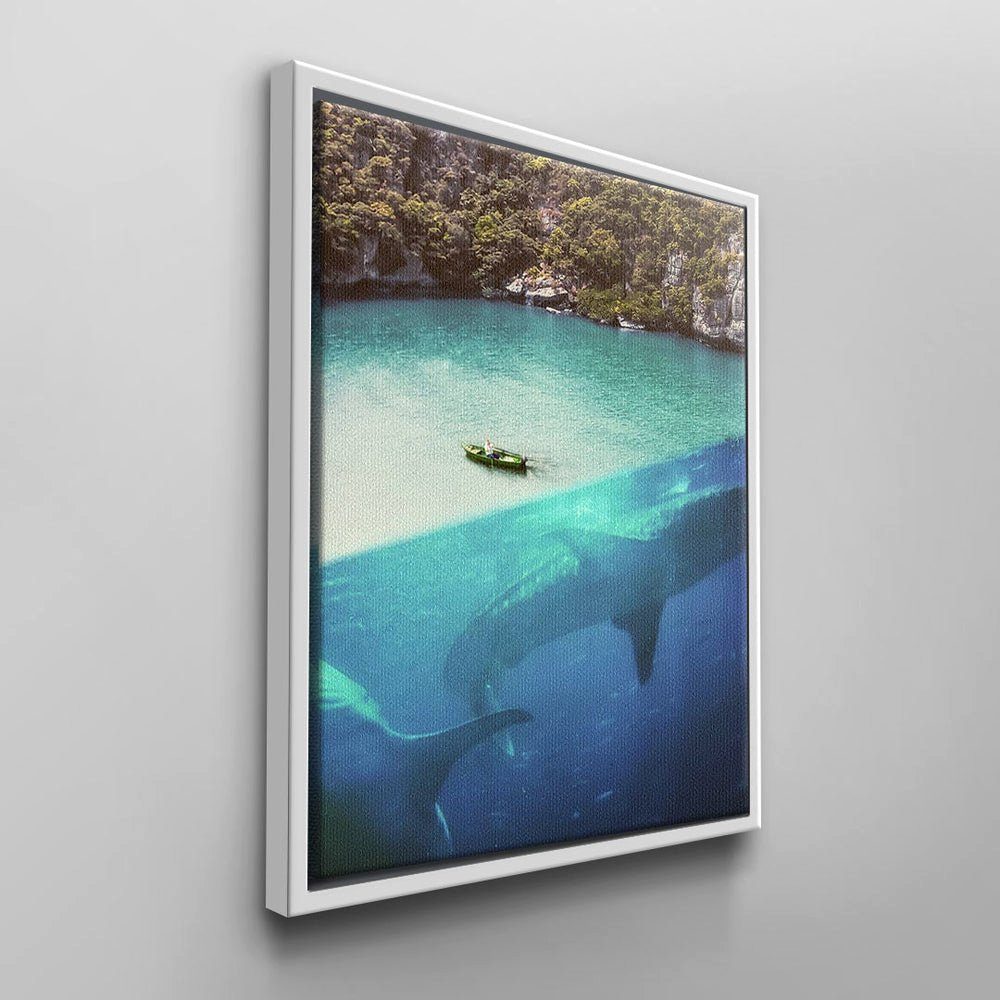 DOTCOMCANVAS® Leinwandbild, Modernes Surrealistisches weißer Walbecken mit von Rahmen Wandbild