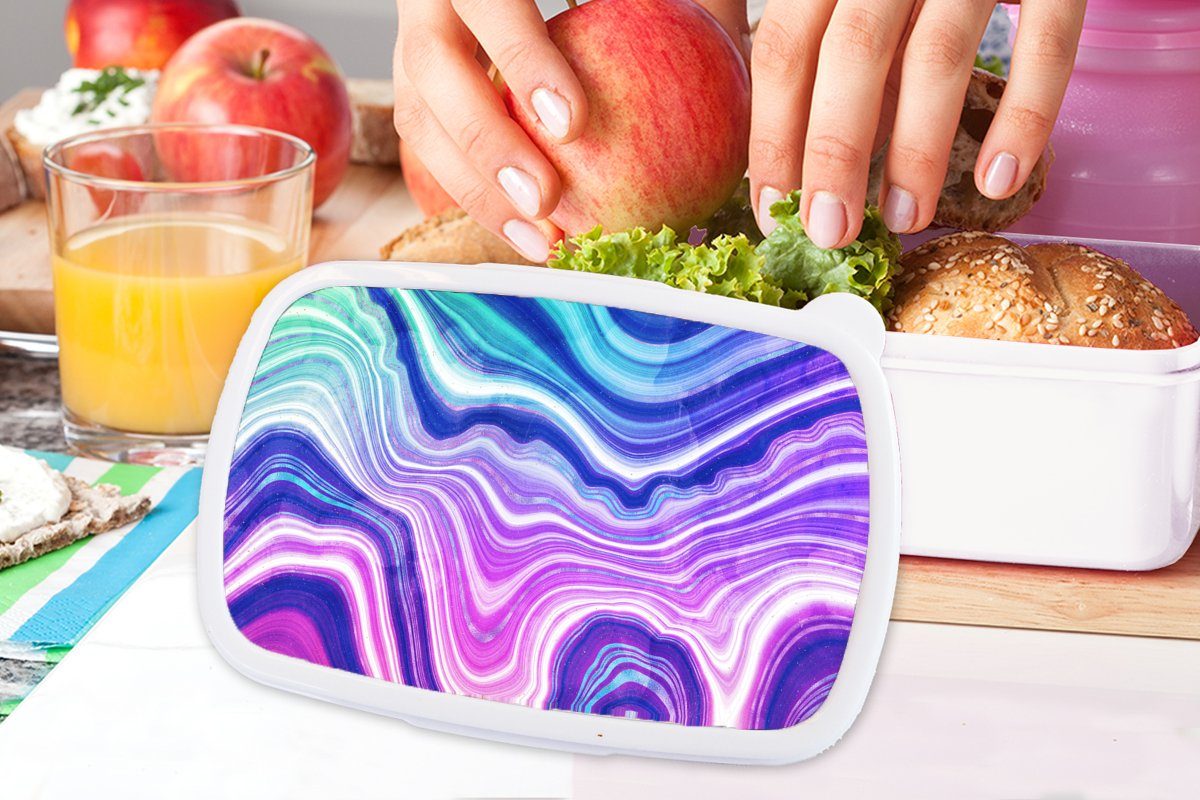 MuchoWow Lunchbox Neon - - Erwachsene, Jungs Kunststoff, Brotdose, (2-tlg), Mädchen - Geode Brotbox Achat und für und Kinder weiß für Edelstein