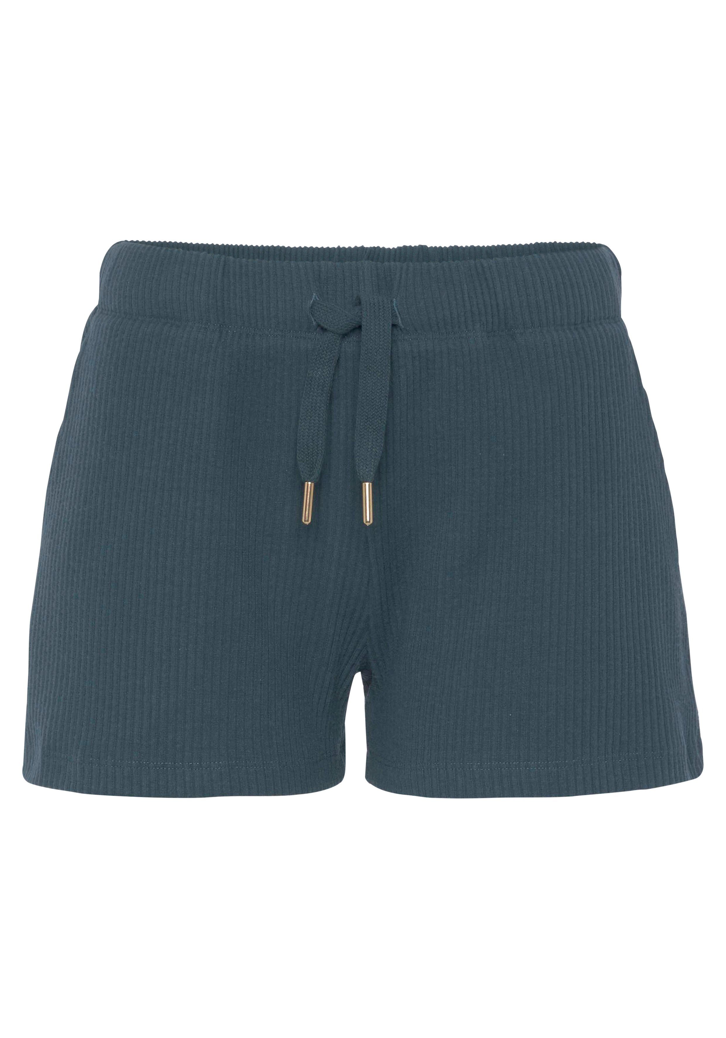 Hose Ripp-Qualität seitlichen s.Oliver aus - Loungeanzug Kurze Taschen, petrol Sweatshorts mit