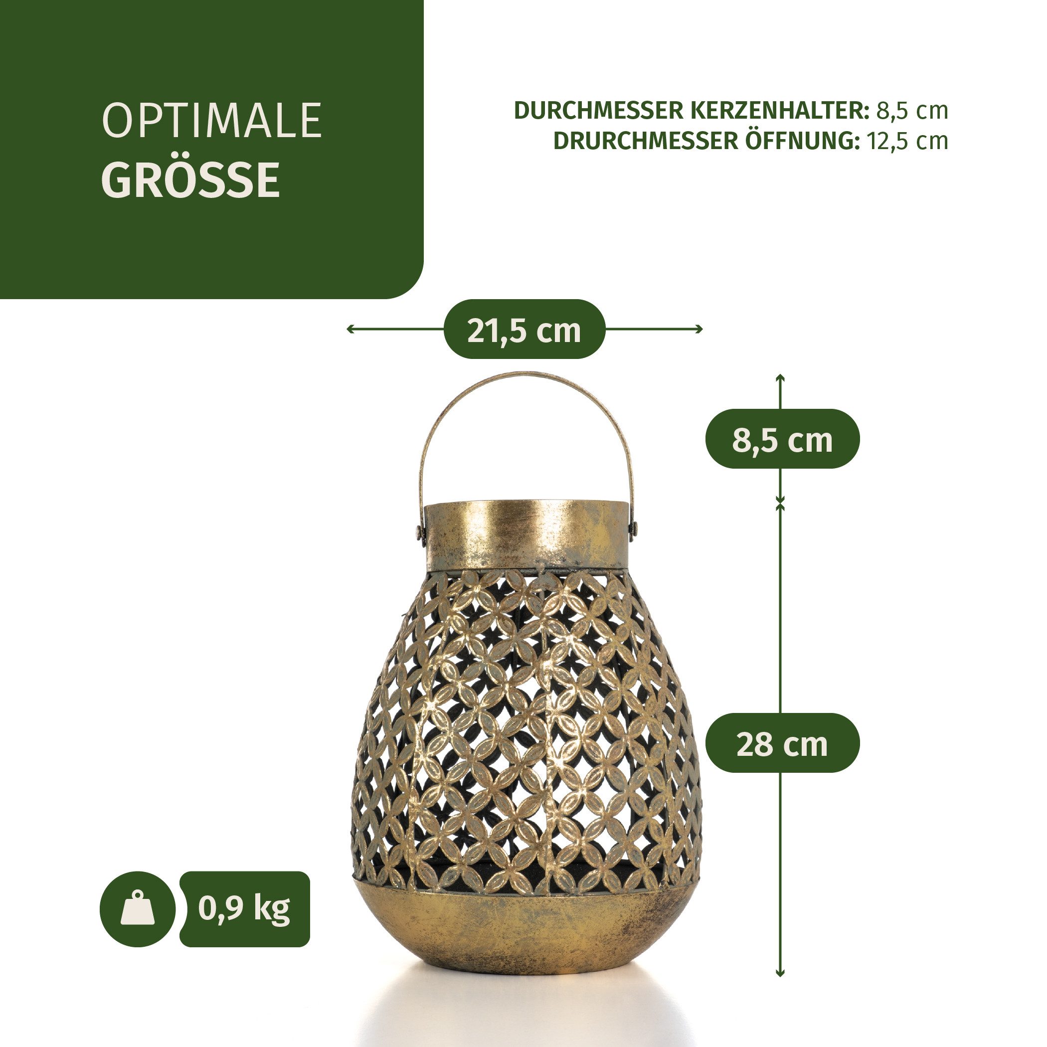 Moritz Windlicht Laterne Windlicht orientalisch H 28 cm Metall antikgold Blumenmuster