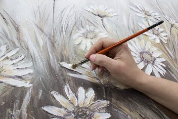 YS-Art Gemälde Gänseblümchen, Blumen, Blumen Leinwand Bild Handgemalt Schwarz Weiß