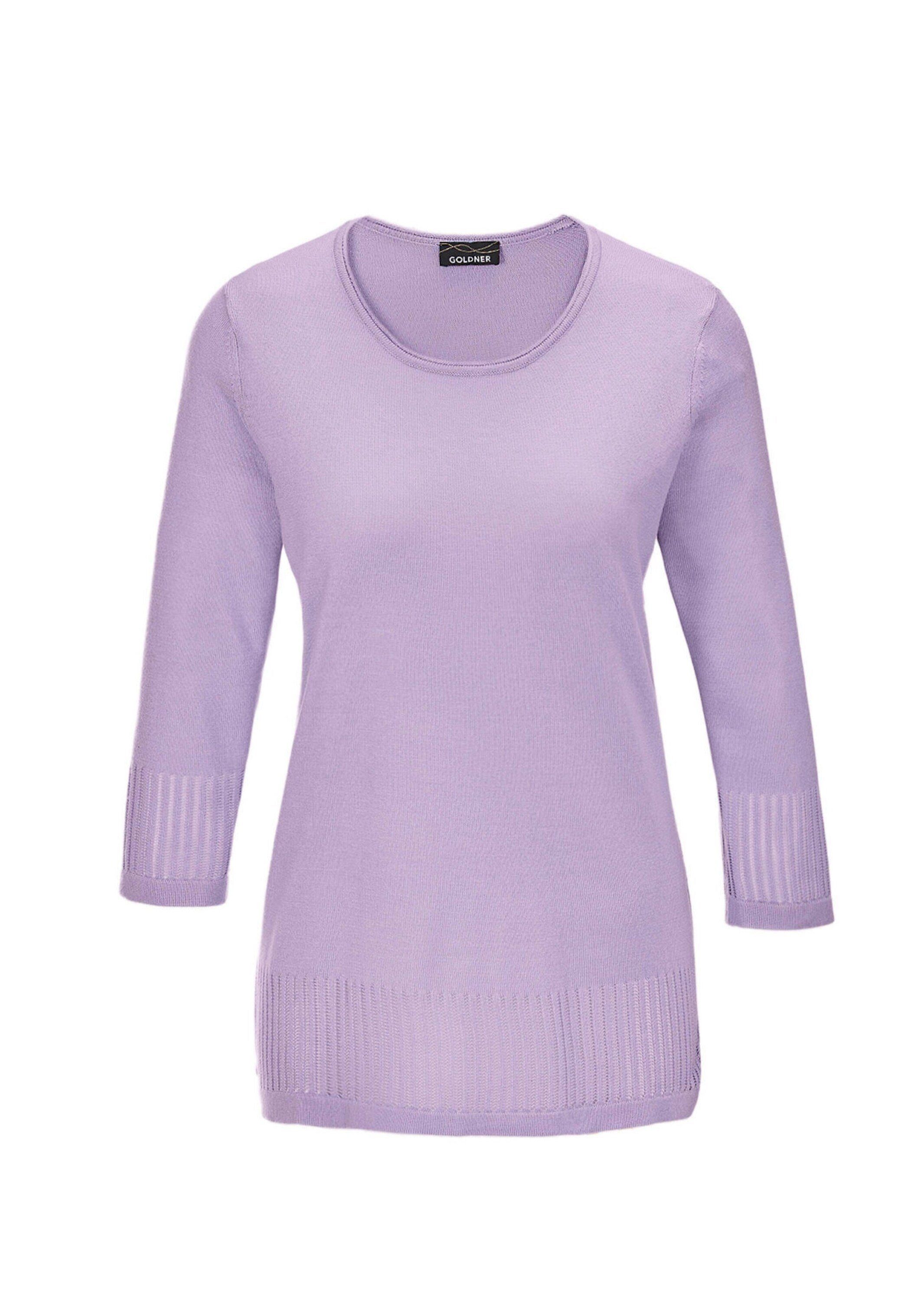 3/4 Durchbrüchen Gepflegter femininen Ajour-Pullover Arm-Pullover flieder mit GOLDNER