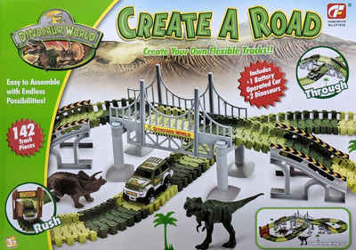 ISO TRADE Autorennbahn Kinder Rennbahn Dinosaurier Spielzeug Tracks Rennstrecke 142 Teile, (142-tlg)