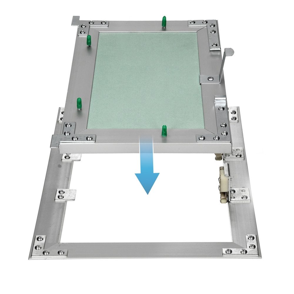 ECD Germany Revisionsklappe Revisionstür aus Gipskarton mit Alu Rahmen Wartungsklappe, Reinigungsklappe 200x250mm Aluminium/Grün Wand/Decke integrierbar