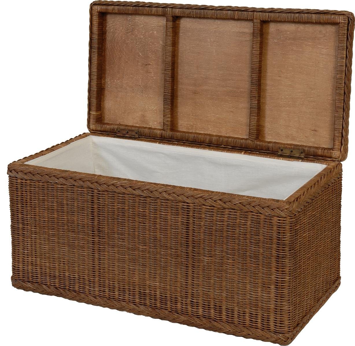 Krines Home Truhe Wäschetruhe mit Deckel Natur Rattan Truhe Aufbewahrung Rattantruhe (Wäschebox), mit herausnehmbarem Stoffinlett Truhenbank 80x40x40cm