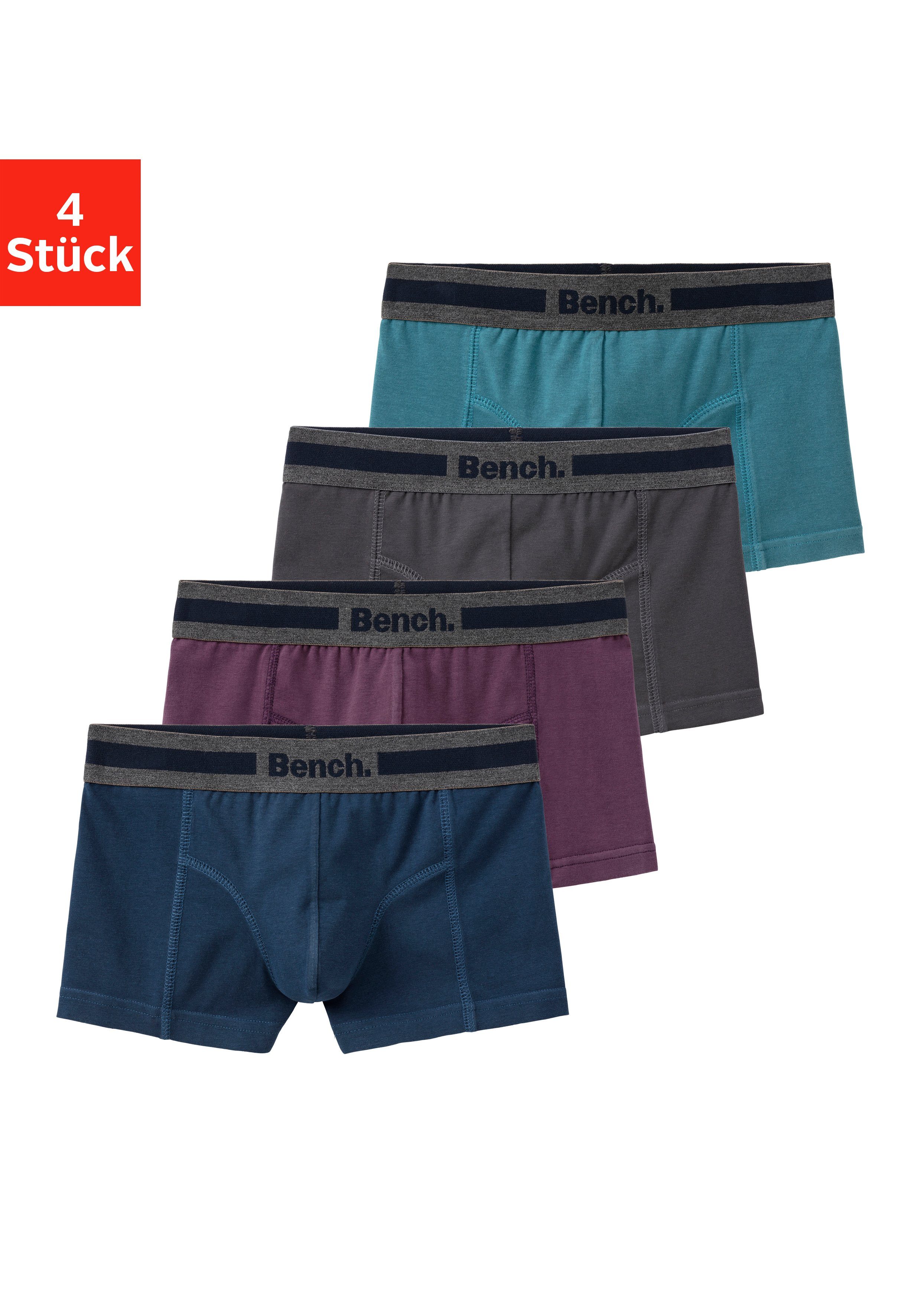 anthrazit, (Packung, 4-St) vorn Bench. blau, bordeaux, petrol mit Overlock-Nähten Boxer