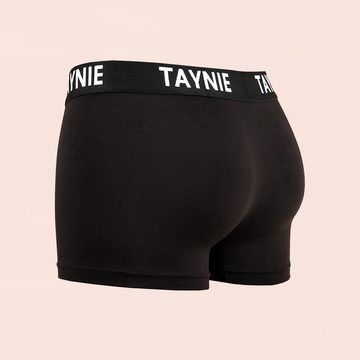 Taynie Retro Boxer schwarz/weiß - Herren Boxershorts aus Bio-Baumwolle sportlich (2er-Pack) Logo auf elastischem Bund