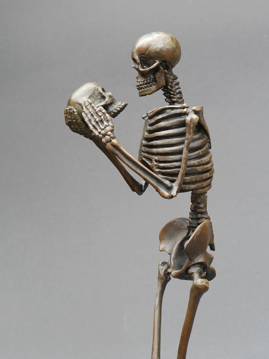 Skelett Dekoobjekt Figur Bronze Marmorsockel Totenschädel AFG mit