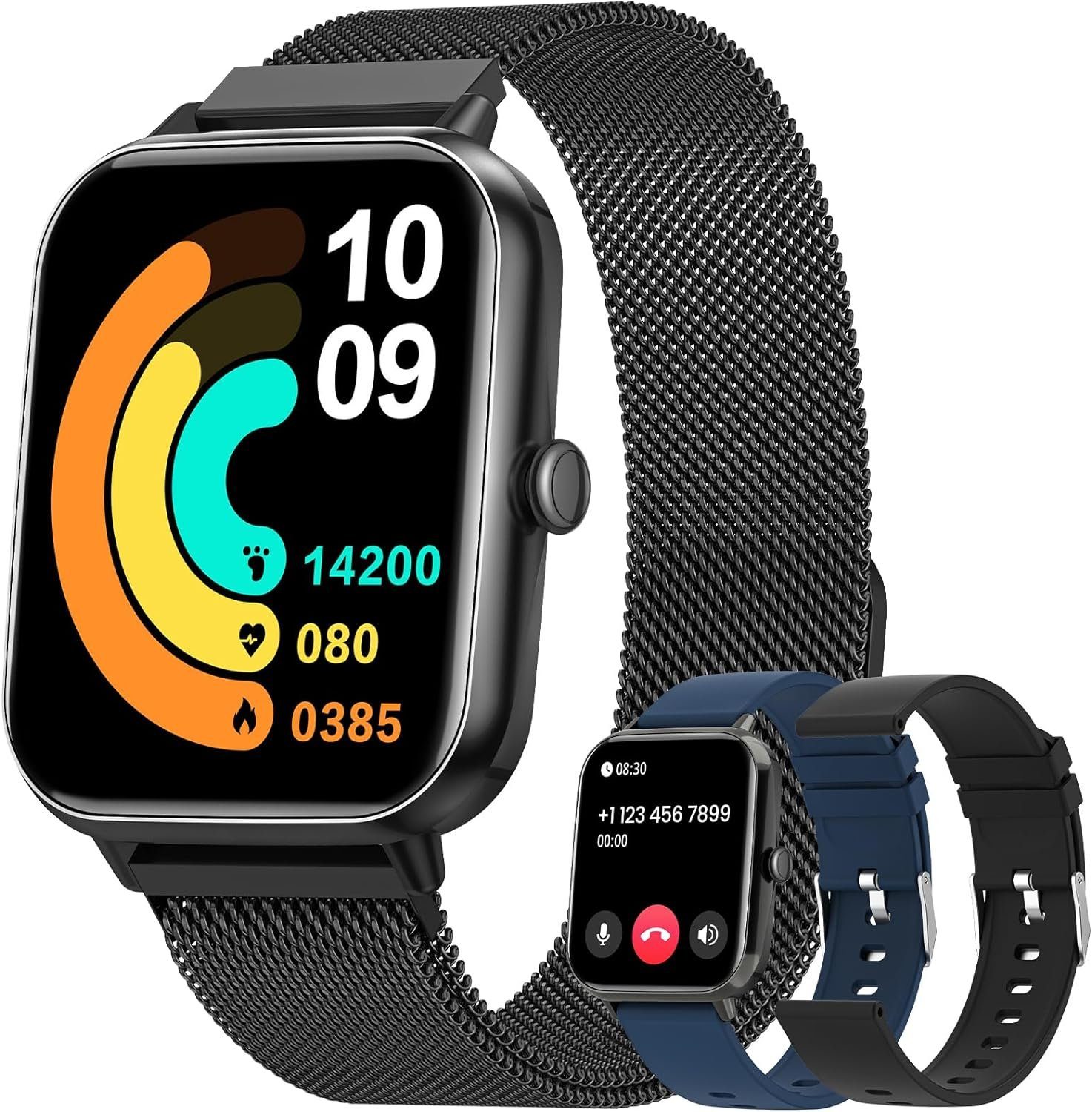 NAIXUES Smartwatch (1,83 Zoll, Android, iOS), mit Blutzuckermessung, 24/7  Schlafmonitor, Herzfrequenz, SpO2, IP68