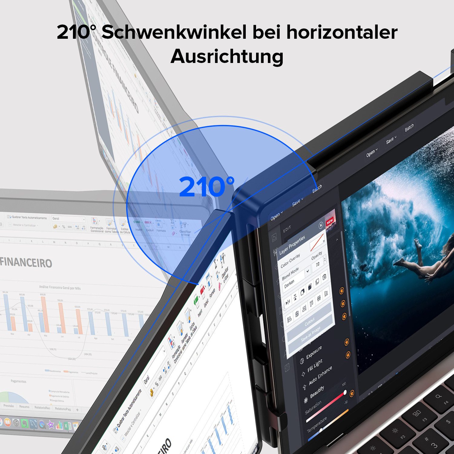 UPERFECT 2K-Laptop-Bildschirmerweiterung, Tragbarer Monitor Portabler Monitor (35,56 cm/14 ", 2240 x 1400 px, QHD, 60 Hz, IPS, Skalierbare Designunterstützung für 13-17-Zoll-Laptops)