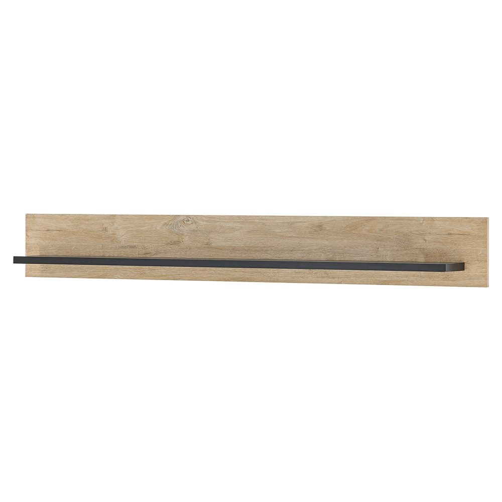 Lomadox Wohnzimmer-Set COLBY-61, (Mega-Spar-Set, 3-St., Kommode Lowboard Wandregal), in Eiche mit LED-Beleuchtung, Landhausstil, schwarze Metallgriffe