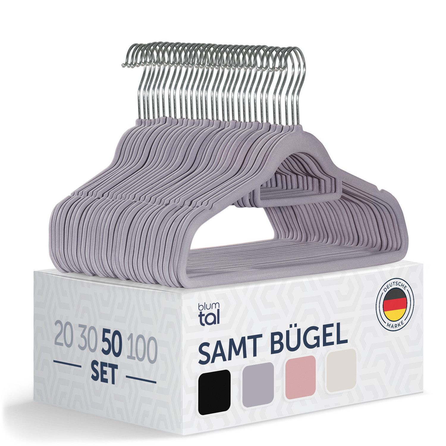 Blumtal Kleiderbügel Rutschfest - Samtoptik - Platzsparend, (50-tlg), Premium inkl. Krawattenhalter, 360° drehbar, Anti-Rutsch Bügel