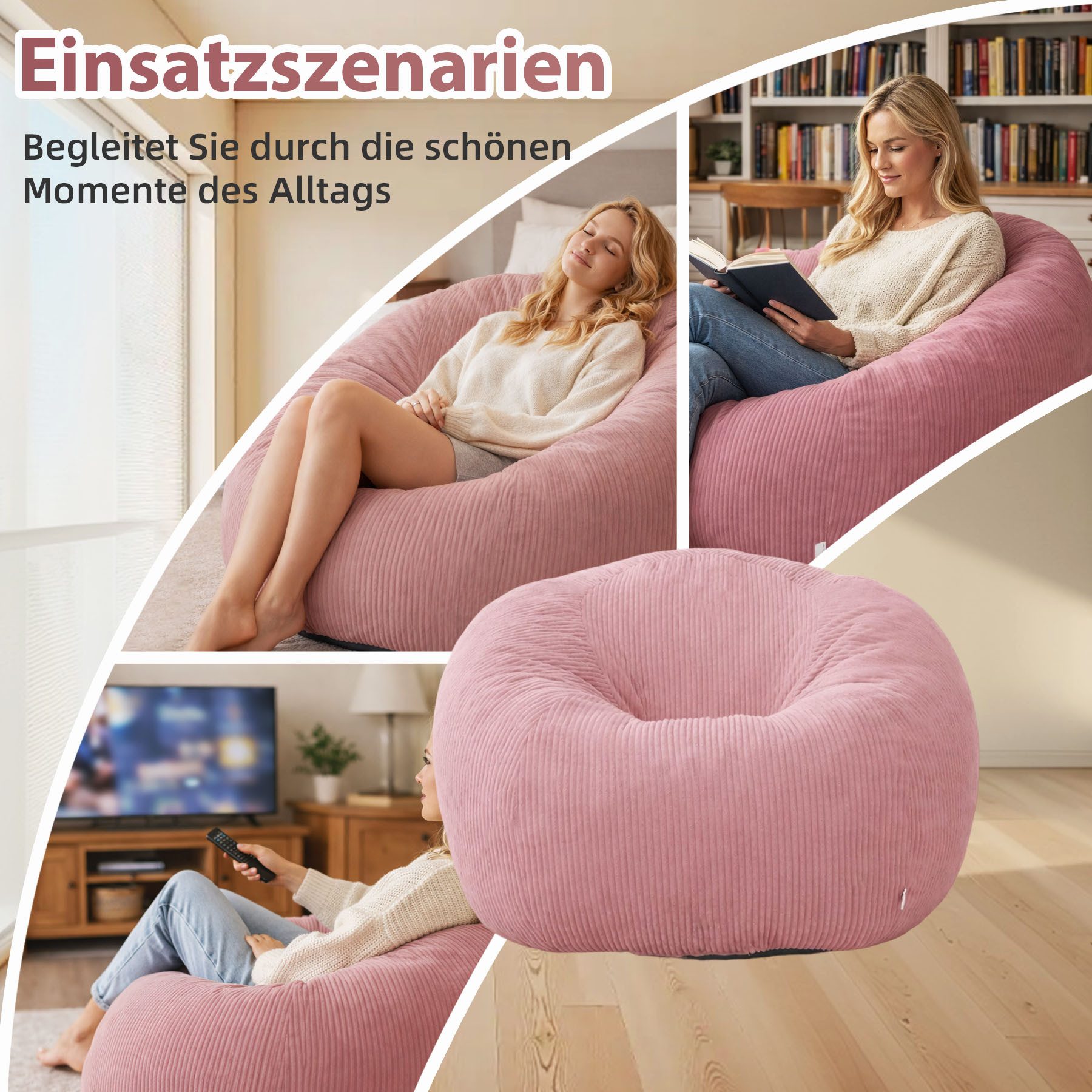 HomeMiYN Sitzsack Rund Sitzsack XXL aus Cord weiches Sofa für Wohnzimmer – Bild 3 von 5