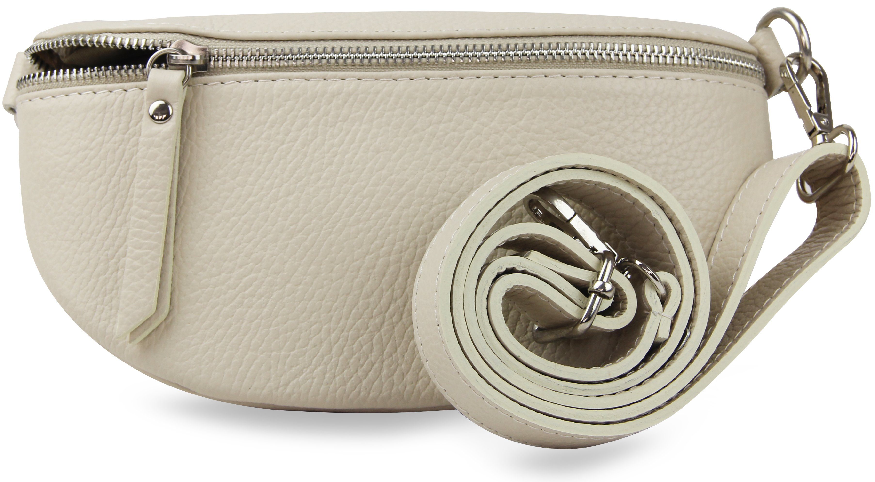 Frentree Umhängetasche Damen aus Echtleder, Made in Italy, Crossbody Schulter/Bauchtasche, mit silbernem Reißverschluss, verstellbarer Schulterriemen, Größe Mini