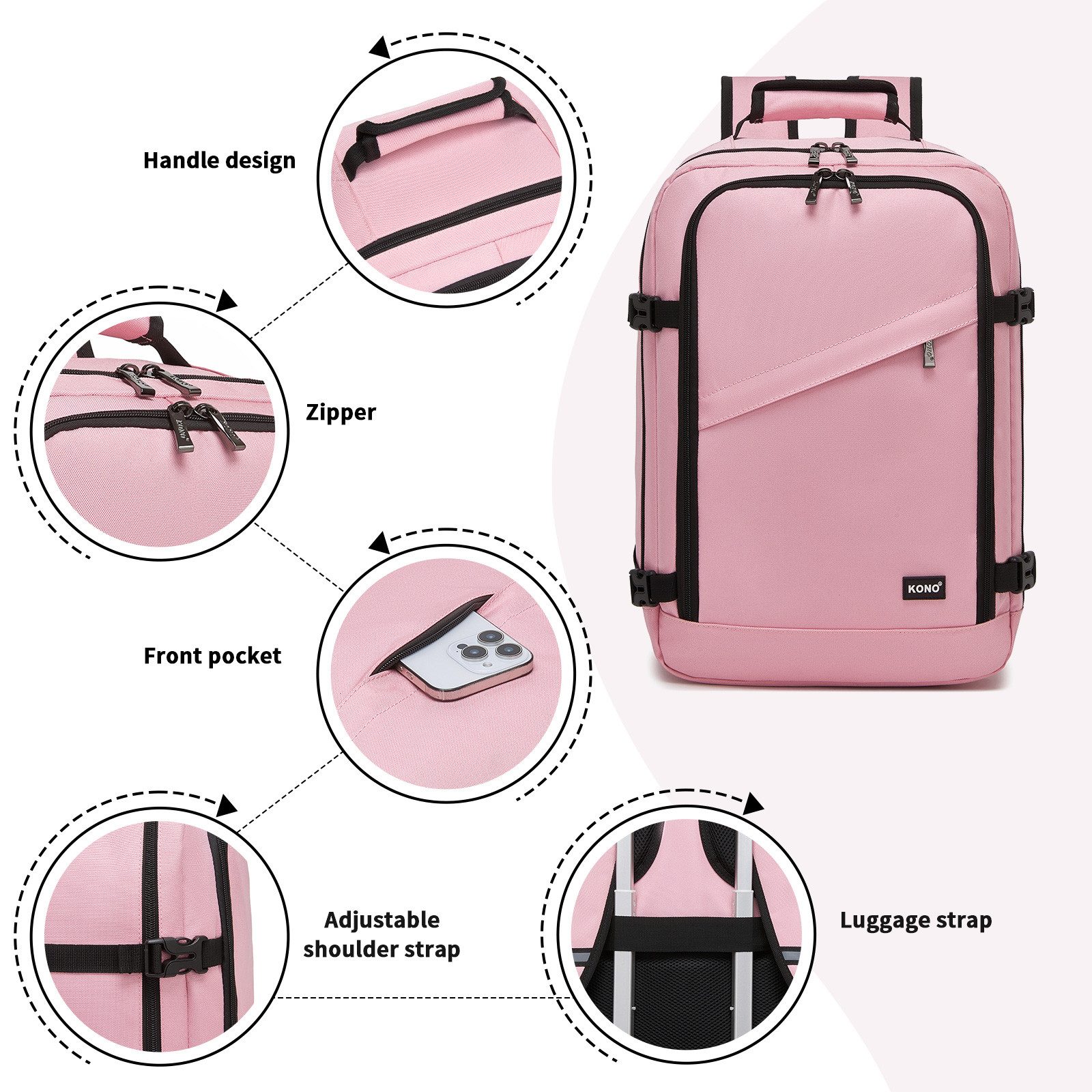 KONO Rucksack Ryanair-Kabinentasche – Handgepäckrucksack, Maße 40 x 30 x 20 cm