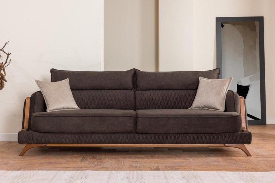 Xlmoebel 3-Sitzer Dunkelbraunes Sofa aus Polyester im Retro Skandi Stil, 3-Sitzer 1 Teile, Made in Europa