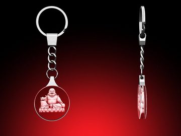 GLASFOTO.COM Schlüsselanhänger mit Gravur lachender Buddha - Schlüsselanhänger rund