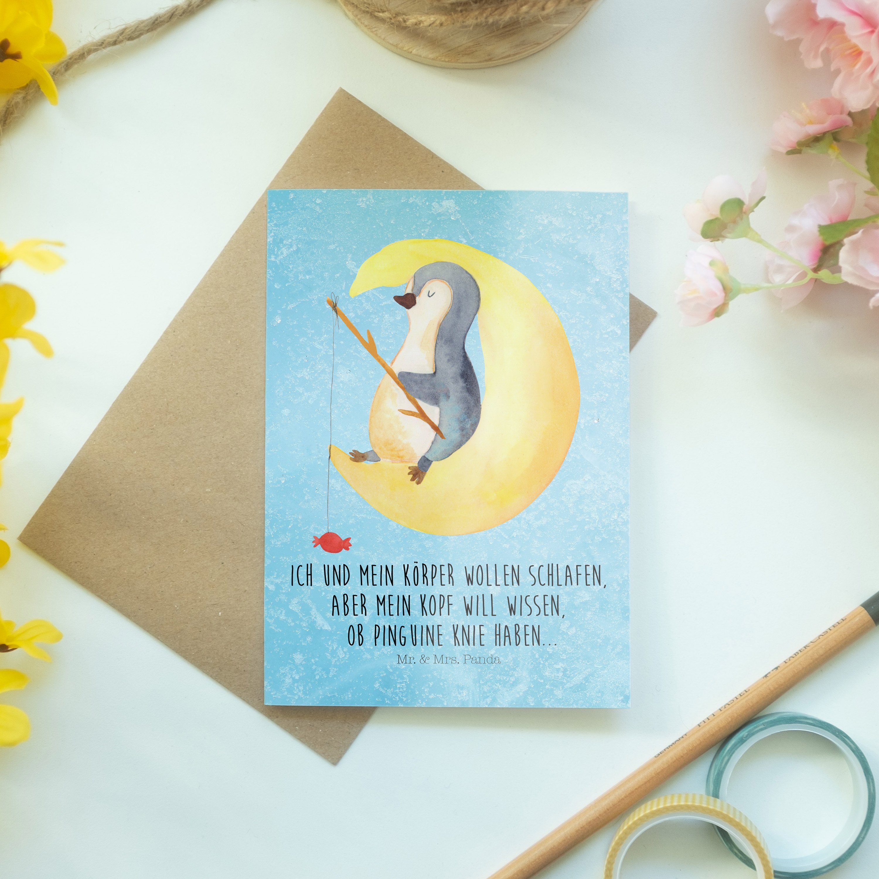 & Süßigkeiten, Mr. Schl Mond - Panda - Pinguin Grußkarte Eisblau Geschenk, Einladungskarte, Mrs.
