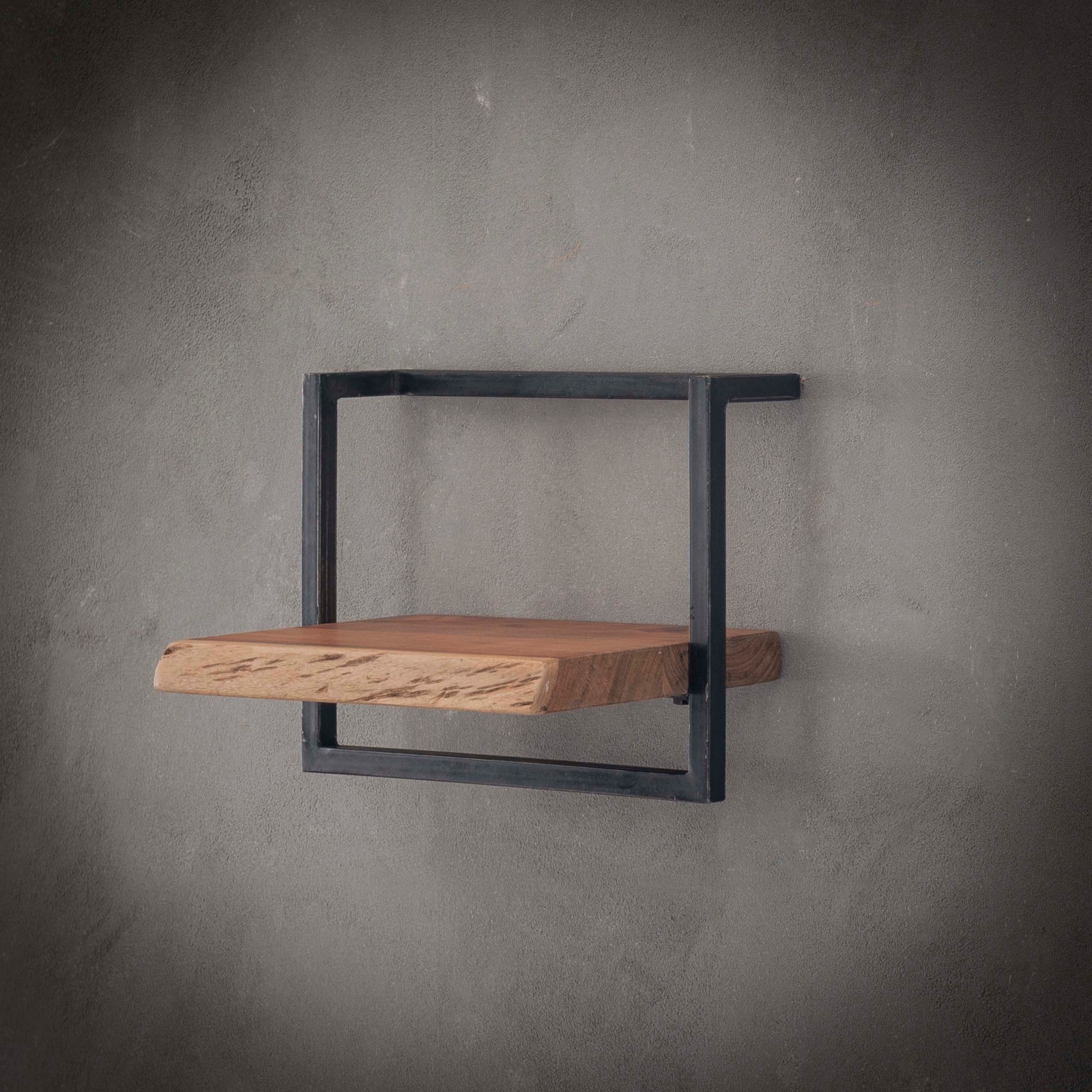 alesvelt Wandregal EDGE FRAME Breites Industrial-Regal mit massiver Baumkante, 40x25x30cm, Akazienholz