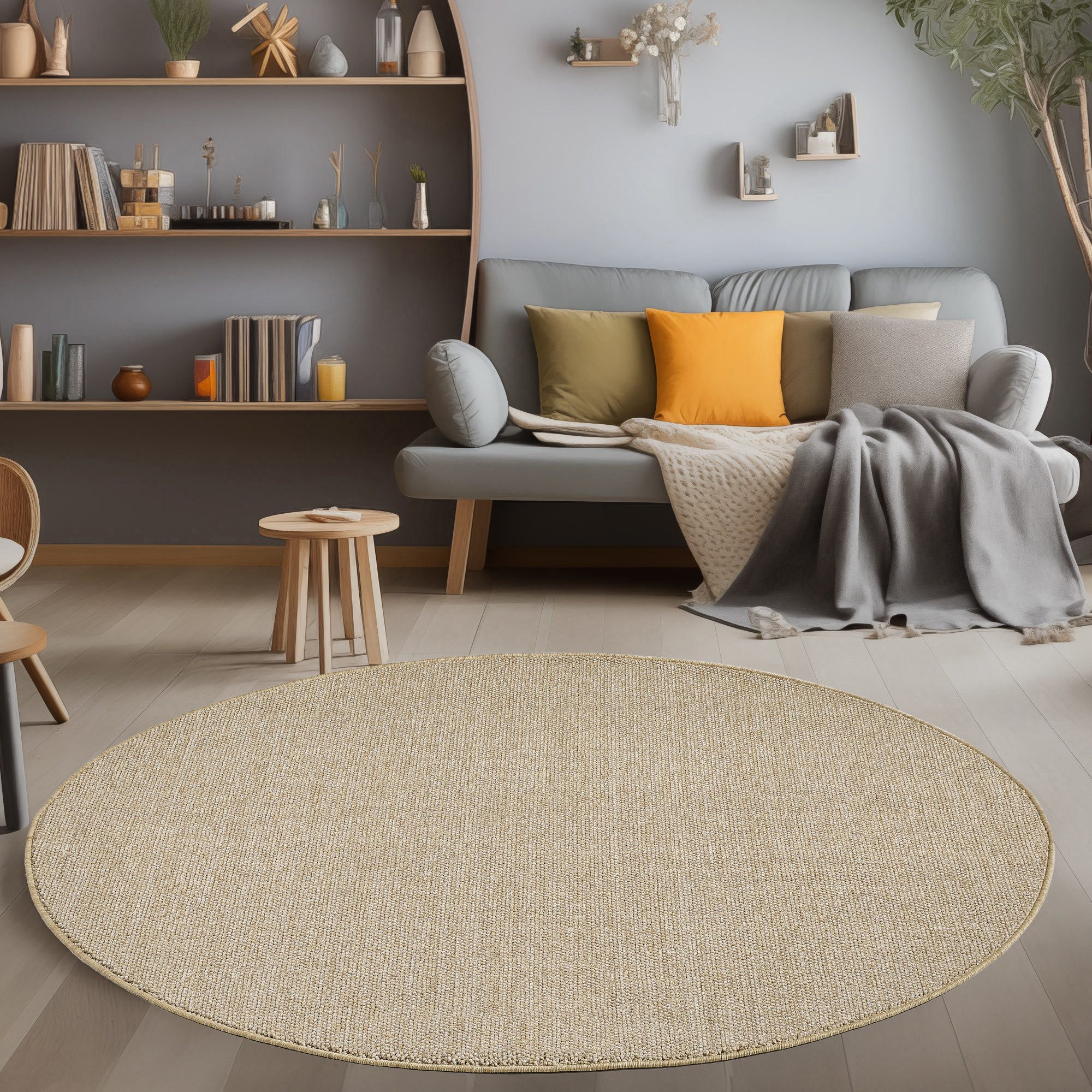 Carpettex Schlingenteppich Unicolor, Rund, Höhe: 7 günstig online kaufen