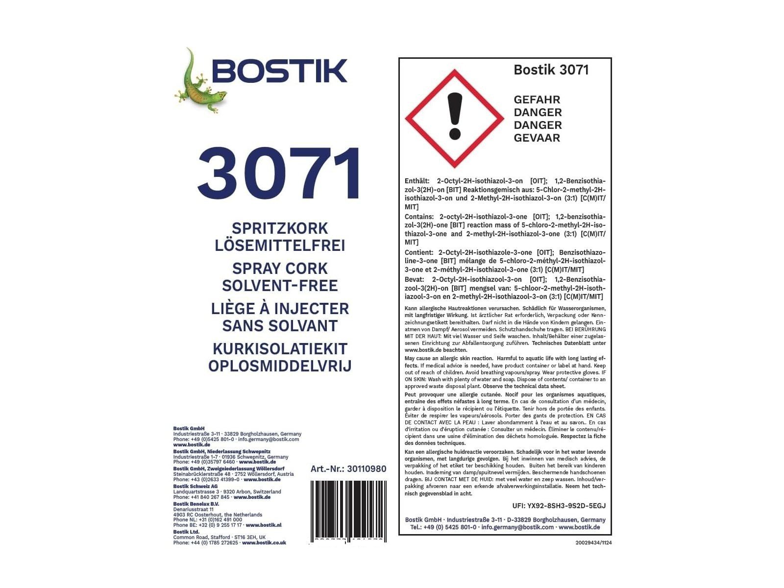 BOSTIK Dichtstoff Bostik 3071 Spritzkork korkfarbend Kork Dichtstoff 500ml Beutel, gebrauchsfertig, für innen