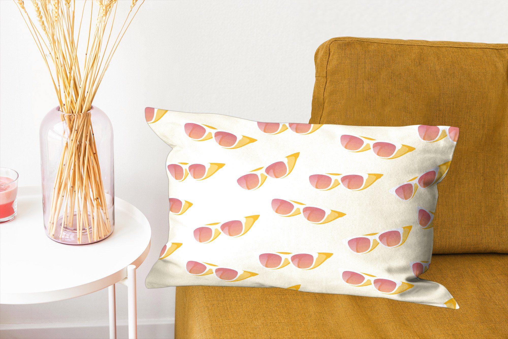 Dekokissen mit Wohzimmer Füllung, - Dekokissen MuchoWow - Sonnenbrille Zierkissen, Pastell, Sommer Schlafzimmer Dekoration,