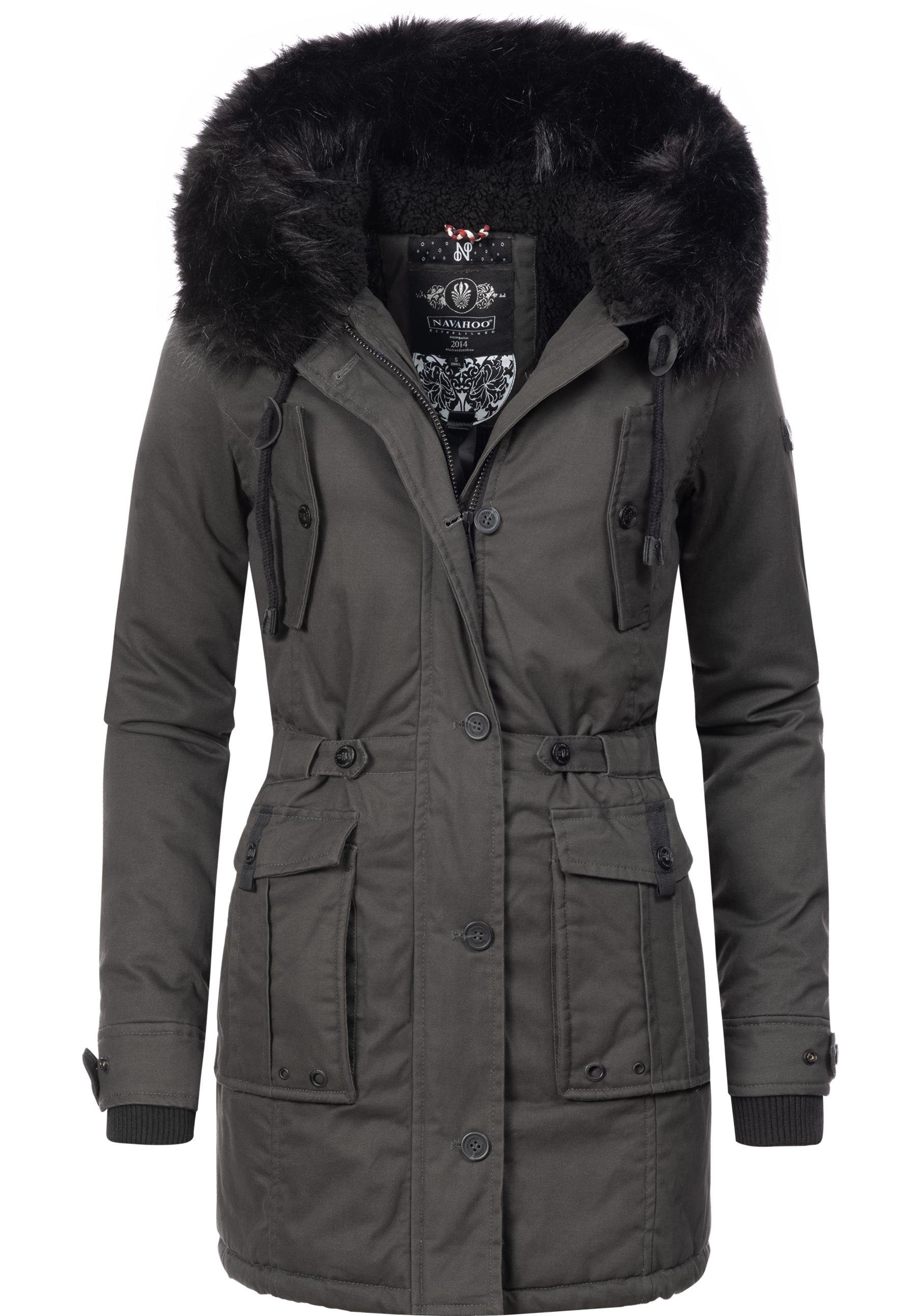 Navahoo Wintermantel Luluna edler Baumwoll Parka mit Fellimitat