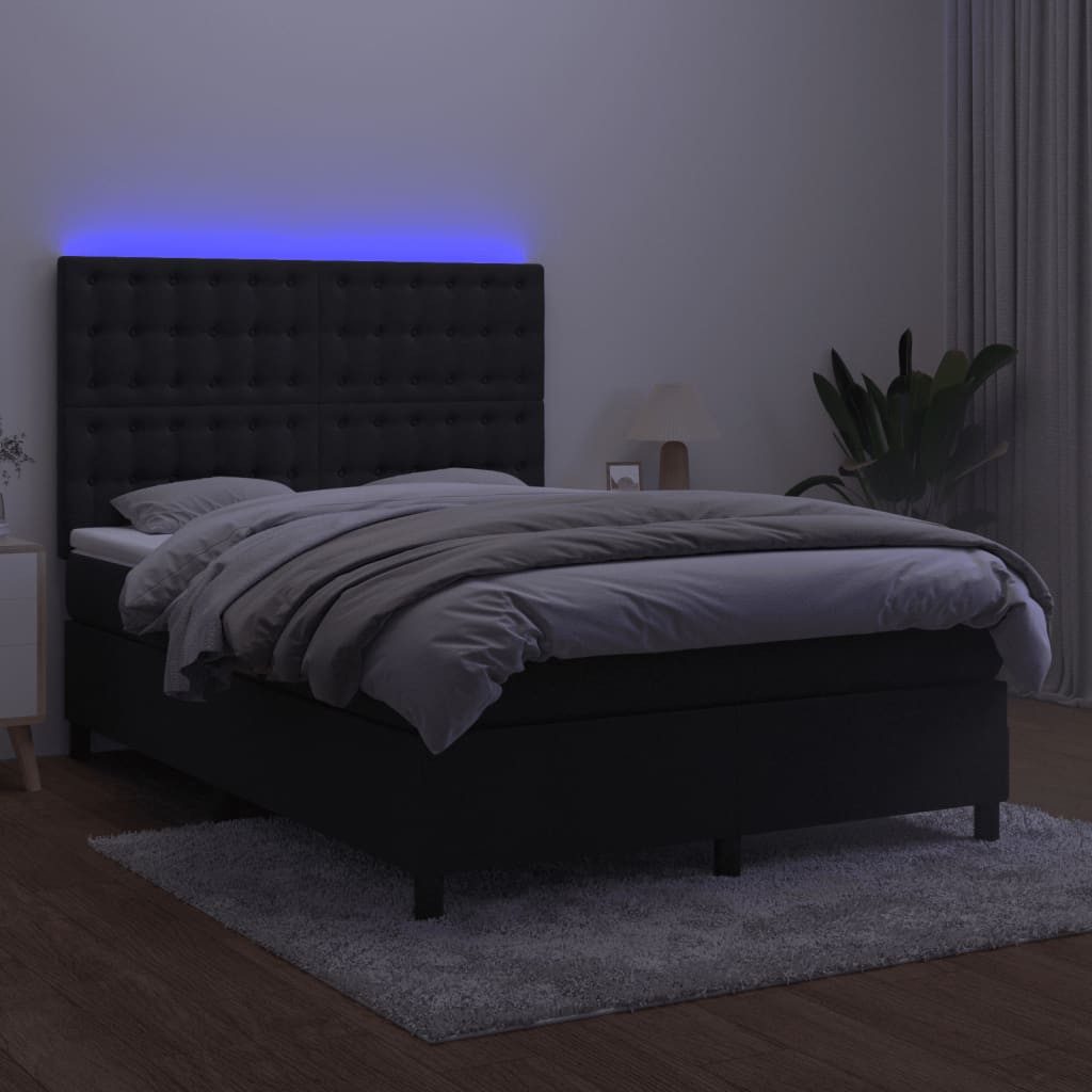 vidaXL Bett Boxspringbett mit Matratze & LED Schwarz 140x200 cm Samt