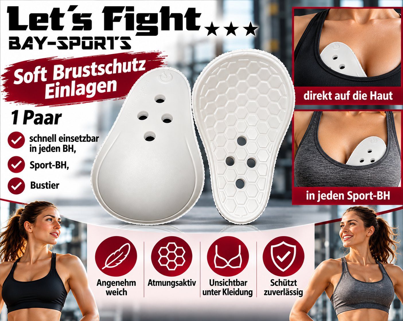 BAY-Sports Brustschutz Brustschutz Damen Soft Schalen Guard Quick Einlagen Sport BH Cool (1 Paar, weiß), Kampfsport Kickboxen Karate Taekwondo MMA Krav Maga Box – Bild 4 von 5