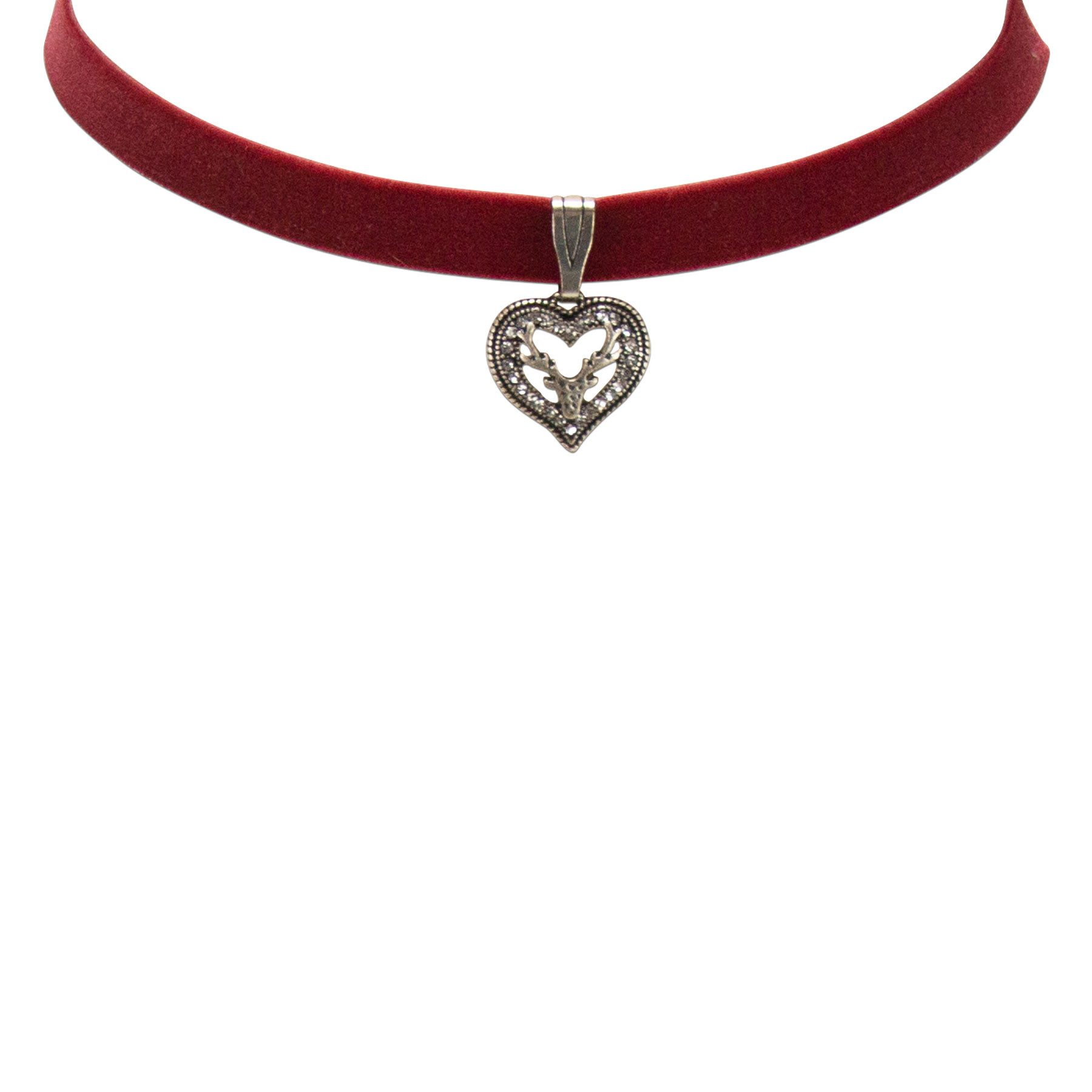 Alpenflüstern Choker Trachten-Samt-Kropfband Strassherz-Hirsch (dunkel-rot), - nostalgische Trachtenkette enganliegend, Kropfkette elastisch, Damen – Bild 2 von 3