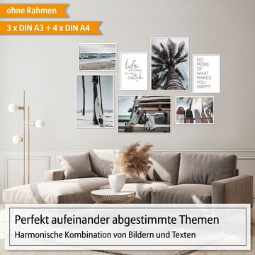 Hyggelig Home Poster Premium Poster Set - 7 Bilder Wandbilder Wohnzimmer Deko Collage, Strand (Set, 7 St), Knickfreie Lieferung Qualitätsdruck Dickes Papier