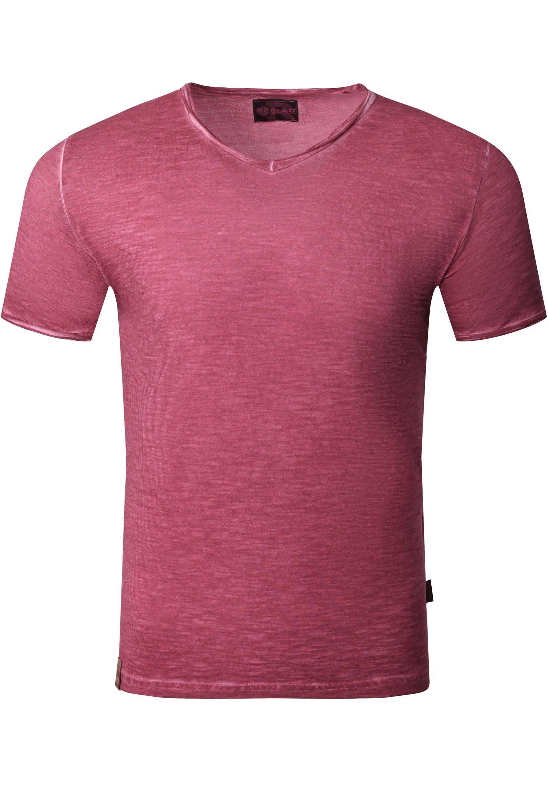 Reslad T-Shirt Reslad T-Shirt Herren V-Ausschnitt verwaschen Vintage Optik Shirt (1-tlg) V-Neck Vintage Style Männer Shirt bordeaux