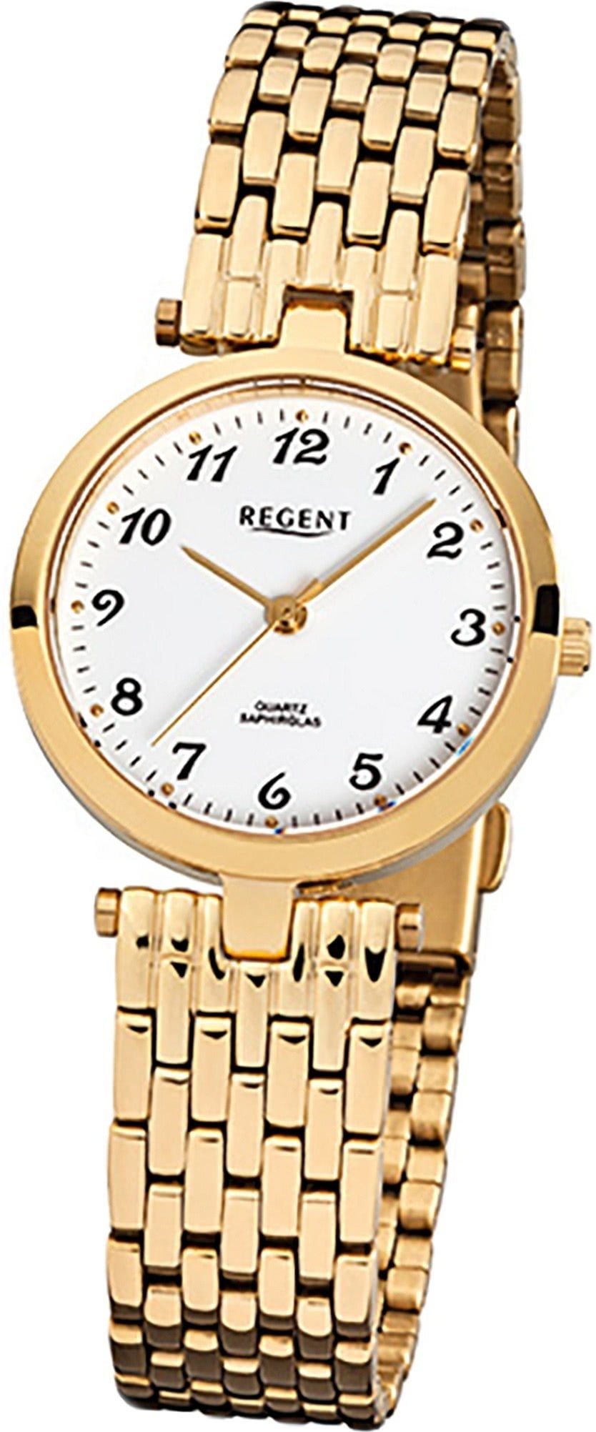 Regent Quarzuhr Regent Stahl Damen Uhr F-905 Quarzuhr, Damenuhr mit Edelstahlarmband, rundes Gehäuse, klein (ca. 28mm), Elega