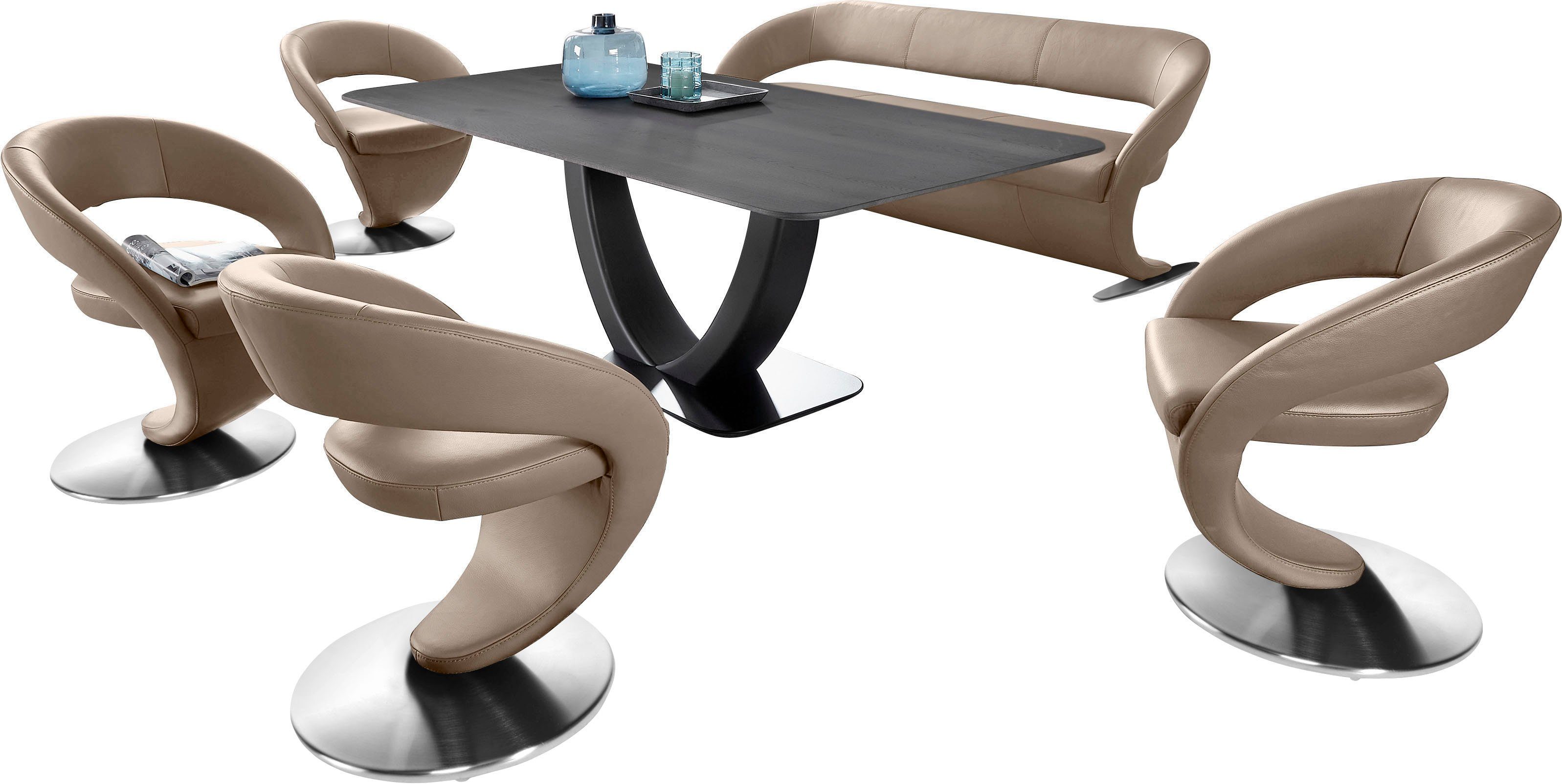 und Komfort Design-Solobank Wave, Tisch Design-Drehstühlen 180x90cm Essgruppe Wohnen (Set), mit K+W & in 4