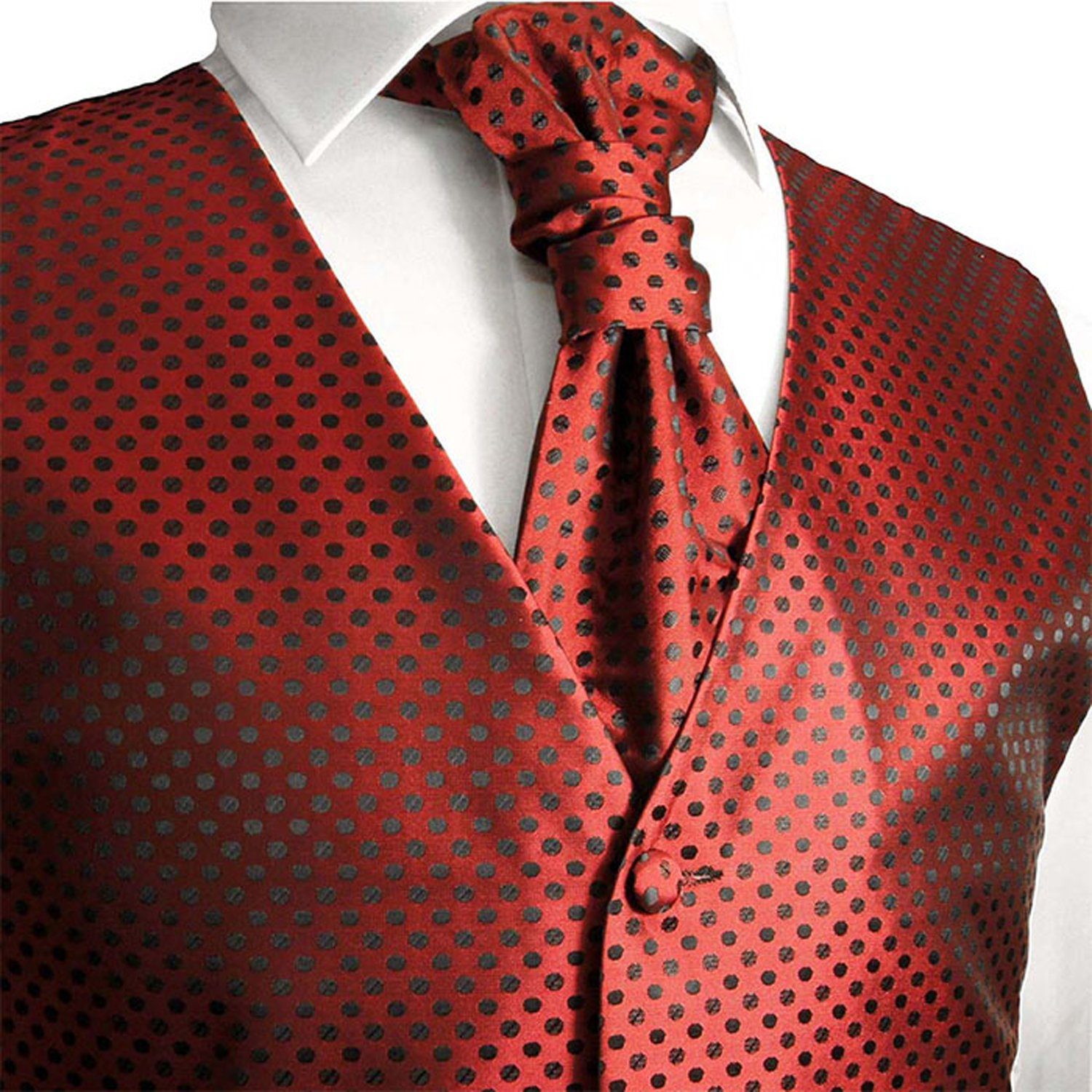 Paul Malone Anzugweste Hochzeitsweste mit Plastron Set 2tlg - Gepunktete Herren Weste (Set, 2-tlg., mit Weste und Plastron) rot schwarz V22, Gr. 48 (XS)