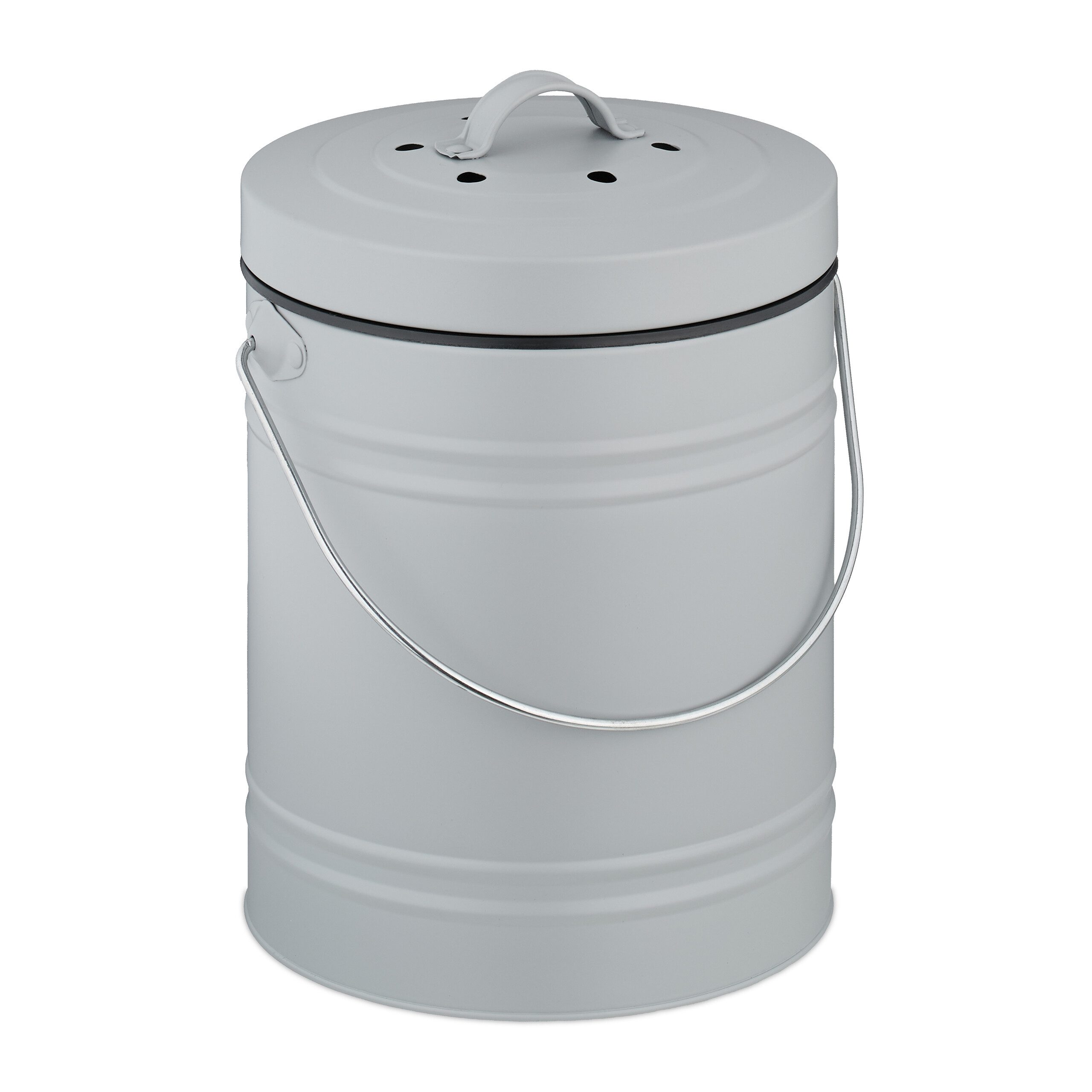 relaxdays Biomülleimer Komposteimer mit Geruchsfilter 5 Liter, grau