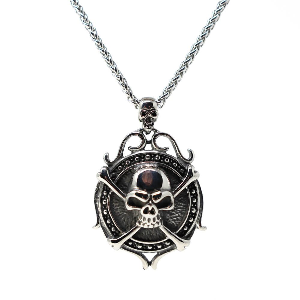 Kette mit Anhänger Lederkette Edelstahlkette 316L PIRATEN AMULETT