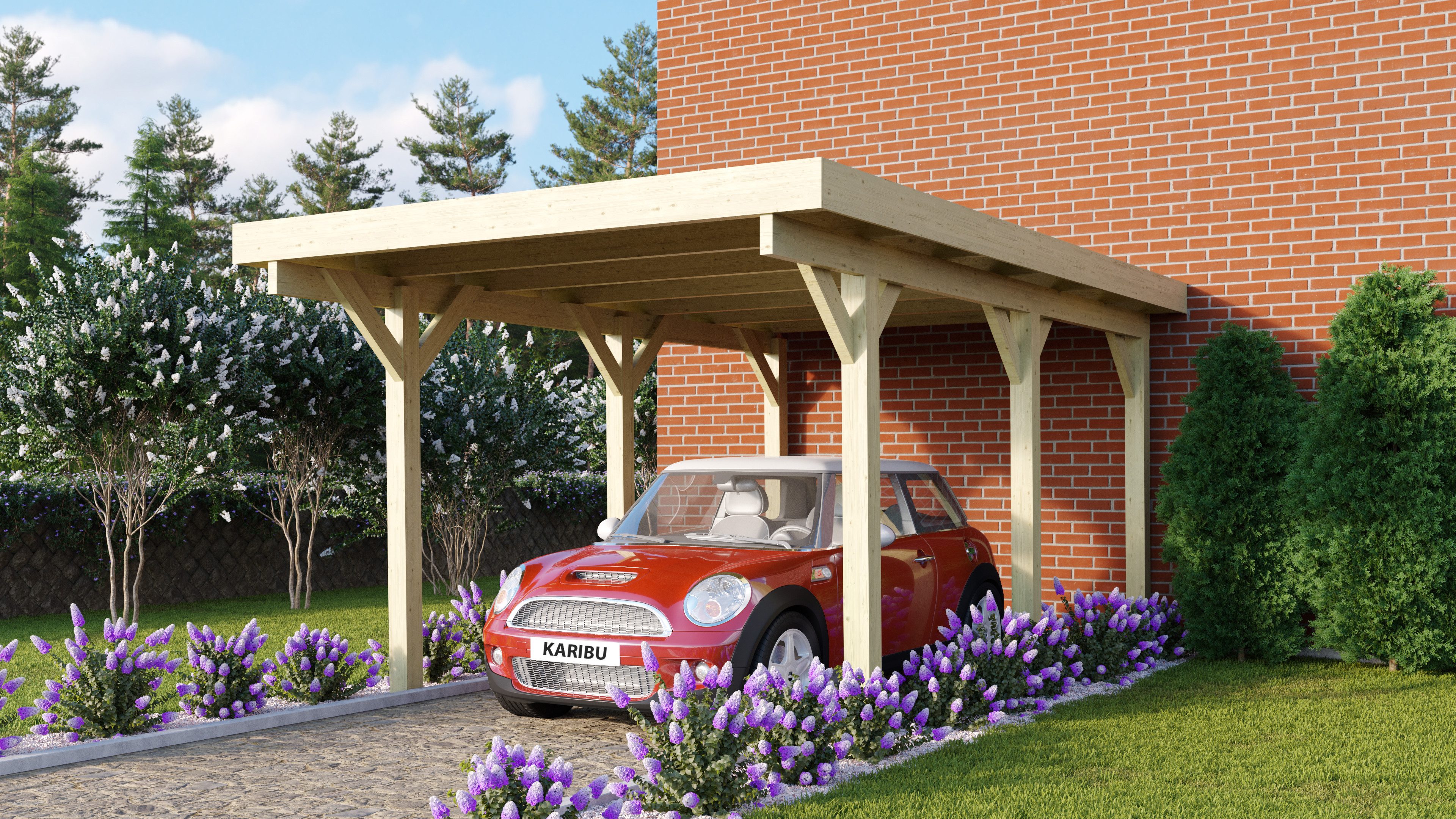 Karibu Einzelcarport Classic 1, BxT: 318x480 cm, 206 cm Einfahrtshöhe