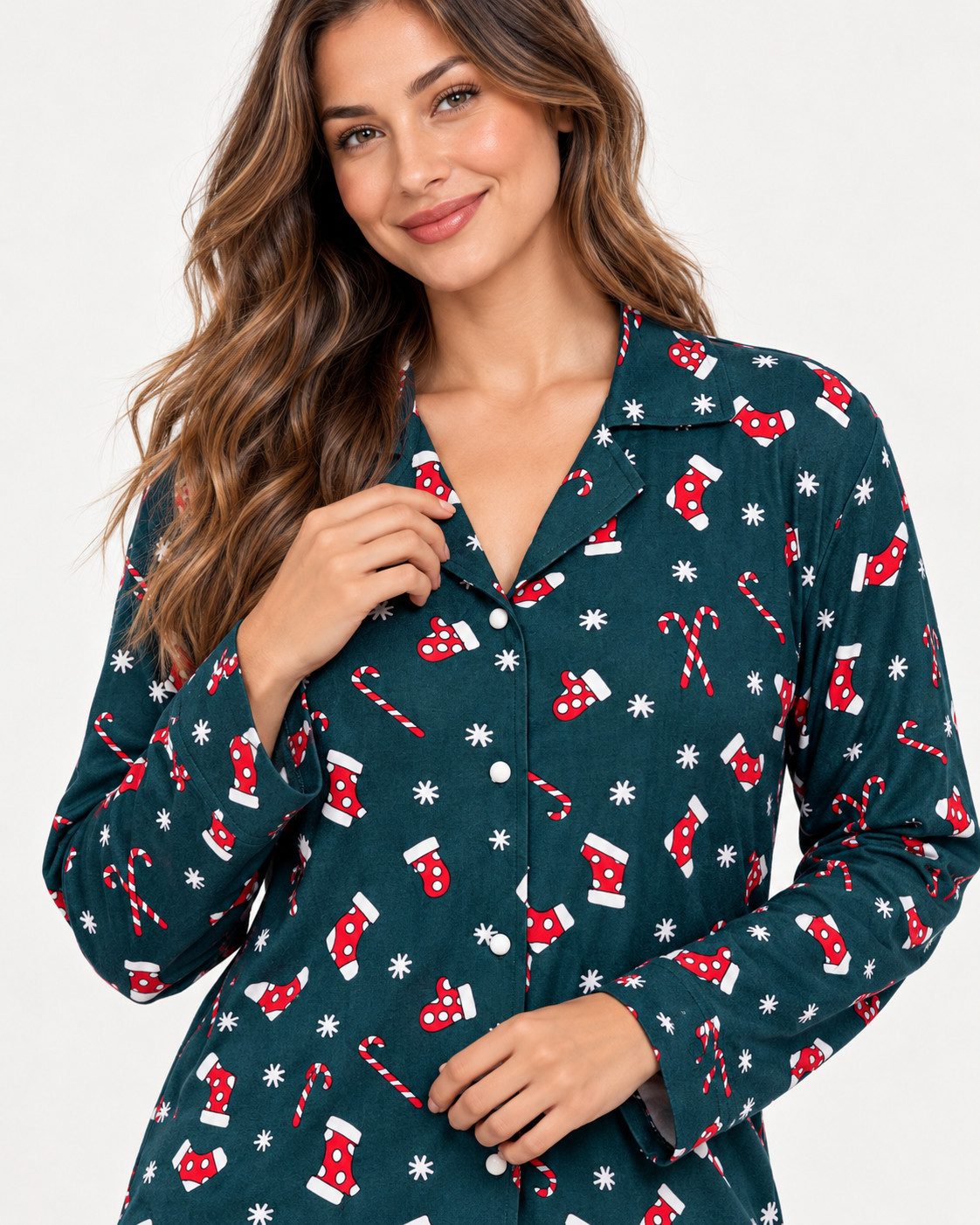 fashionshowcase Pyjama Damen 2-teilig mit Weihnachtsmotiven Langarm Schlafanzug Hausanzug festlicher Look für die Weihnachtszeit – Bild 5 von 5