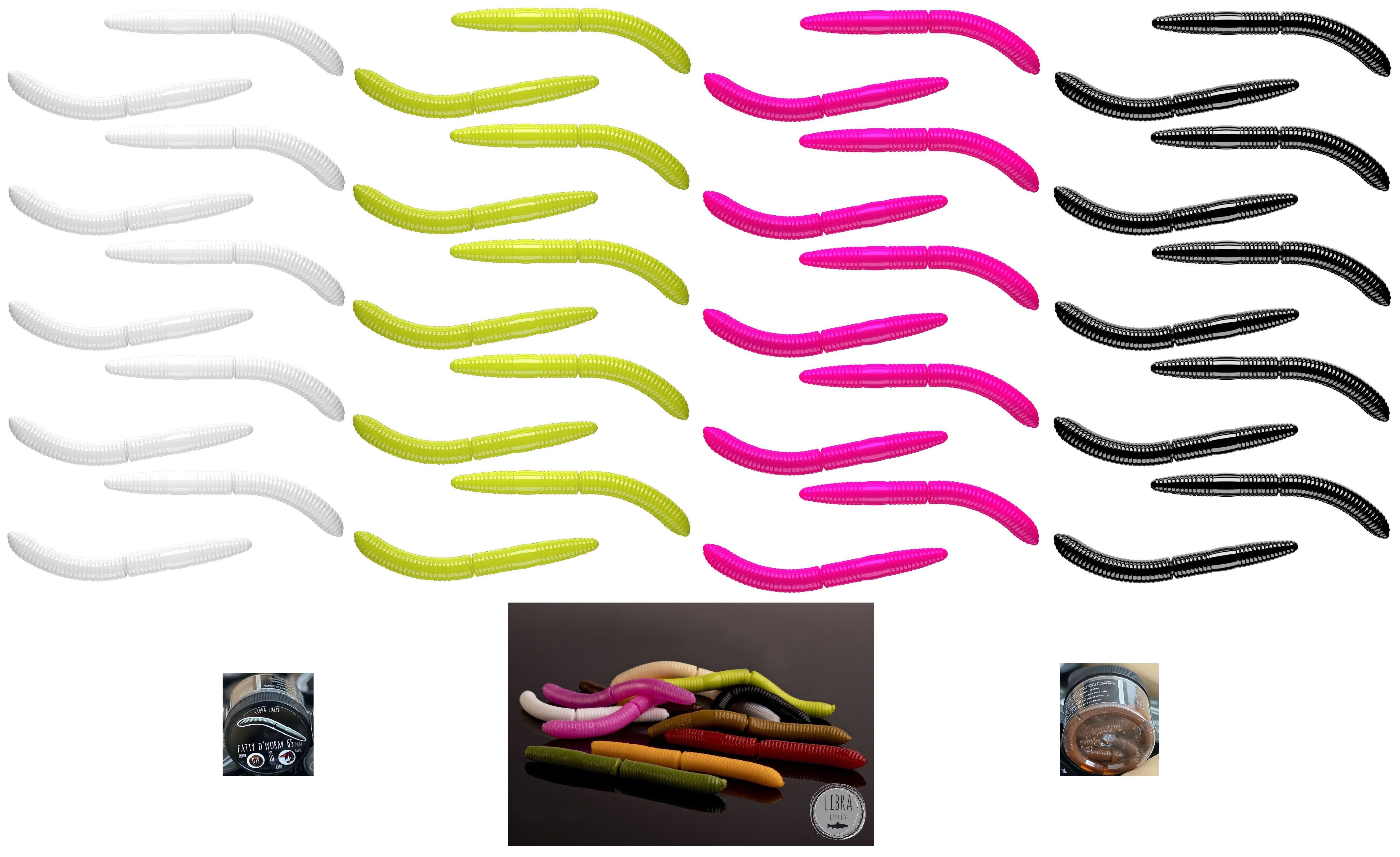 Libra Lures Kunstköder LIBRA LURES CHEESE Starterset Fatty D. Worm 1 - 5er Set Forellenköder, (50-St), Sieht aus wie ein echter Tauwurm