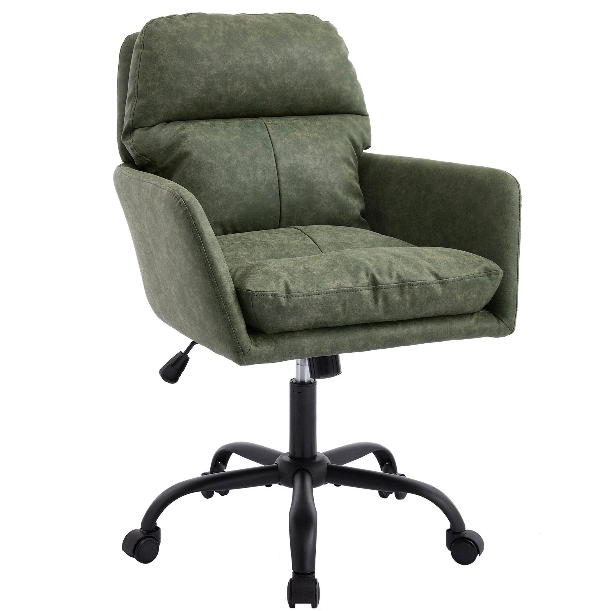 SeedWave Bürostuhl im Vintage Used-Look Höhenverstellbarer Drehstuhl mit PU-Lederbezug, 49cm Sitzbreite, Retro Schreibtischstuhl für Büro und Homeoffice