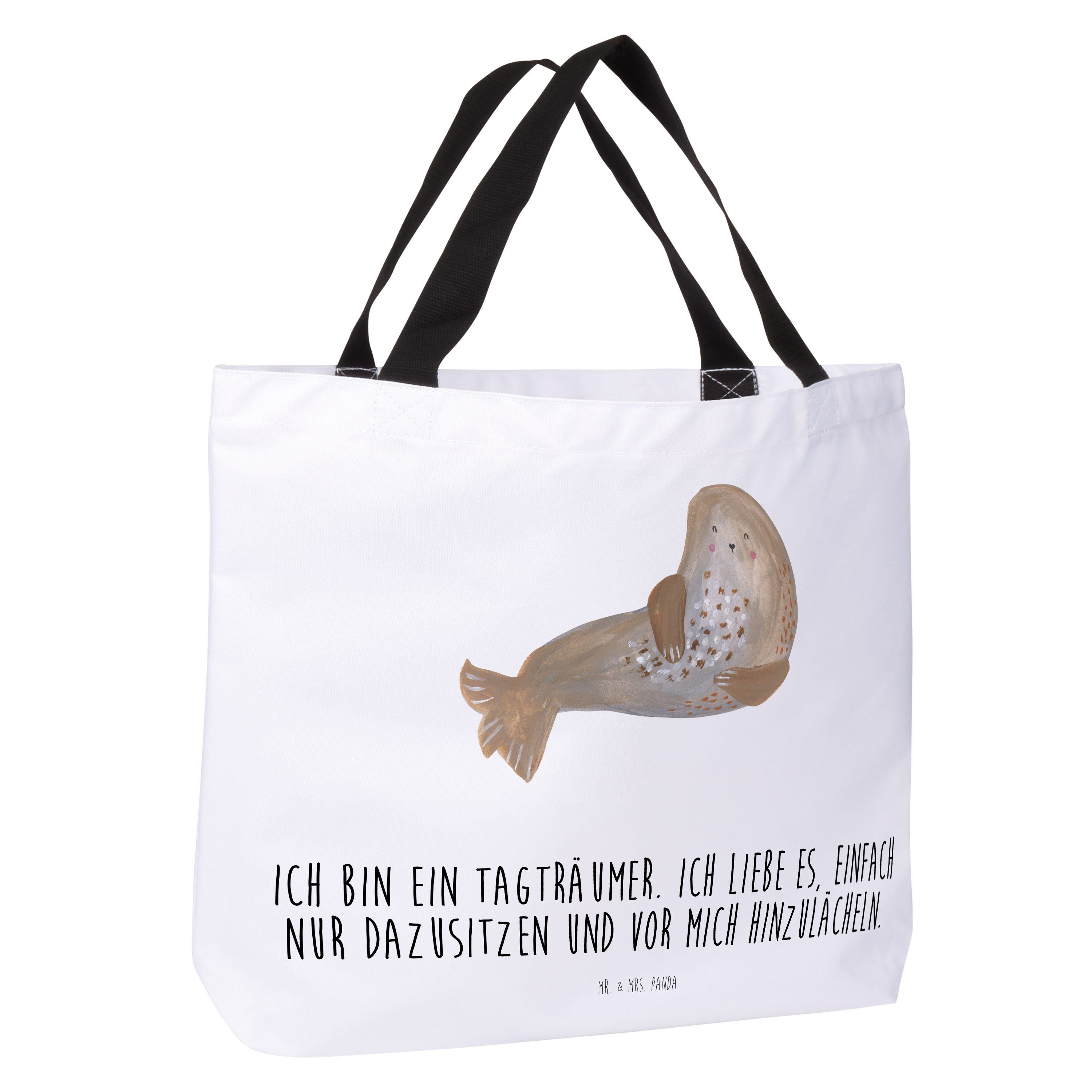 Mr. Einkaufsbeutel, Laune, - Strand, Panda lachend Shopper Mrs. & (1-tlg) Weiß - Gute Robbe Geschenk,