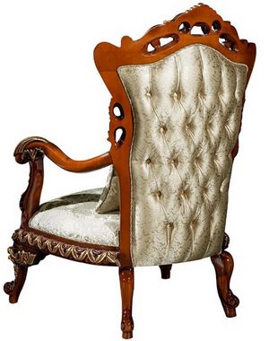 Casa Padrino Sessel Luxus Barock Sessel Gold / Braun / Bronze 82 x 72 x H. 123 cm - Wohnzimmer Sessel mit elegantem Muster und dekorativem Kissen - Edle Barock Möbel